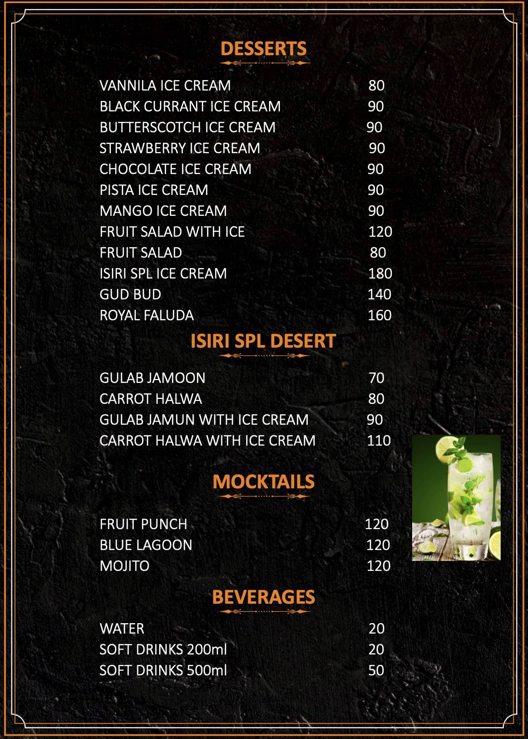 ISIRI Multi Cuisine Restaurant menu