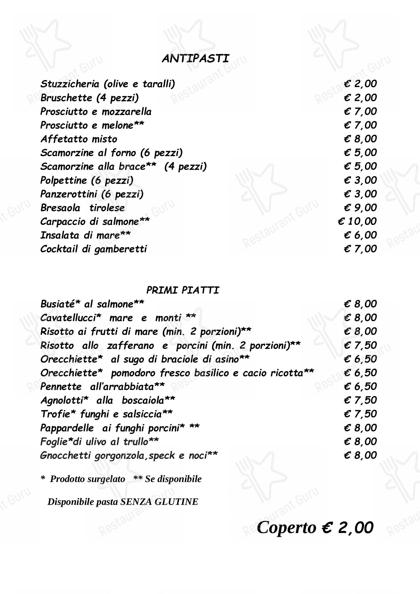 Menu per Il Fragno da Peppino in Alberobello