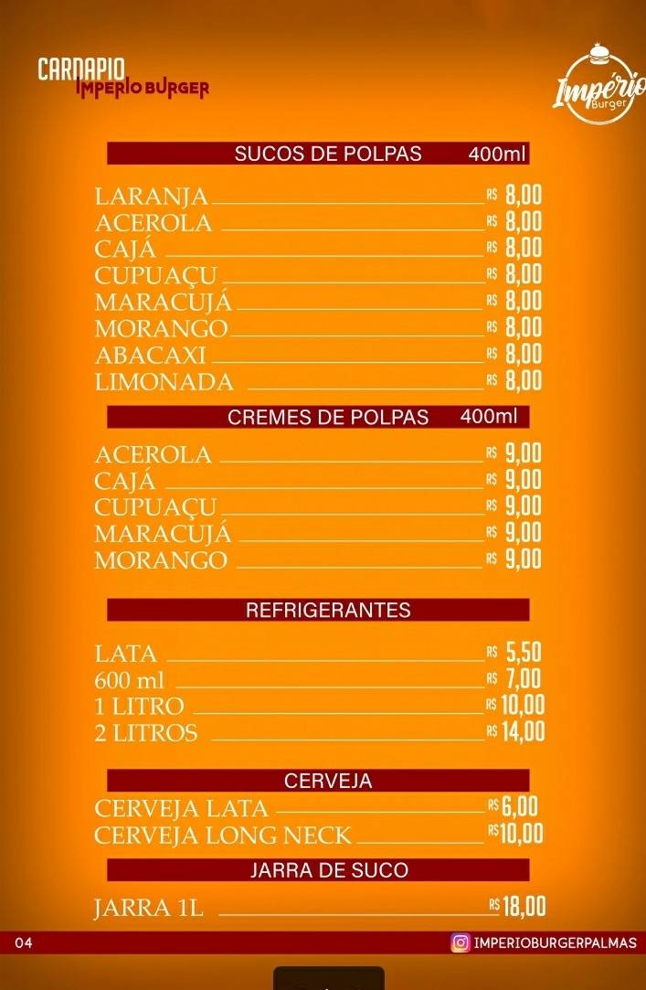 Império Burger Oficial cardápio