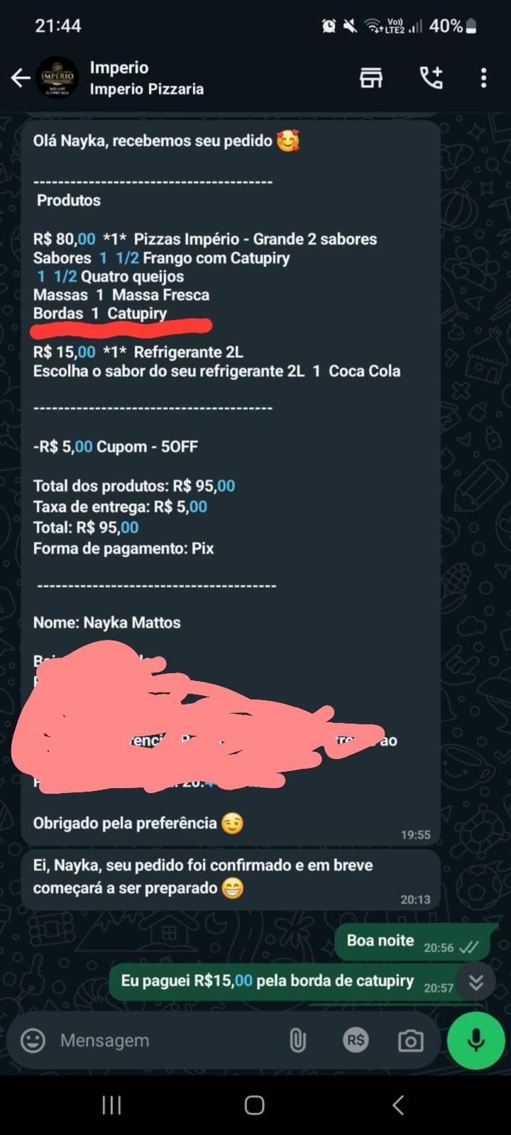 Império Pizzaria cardápio