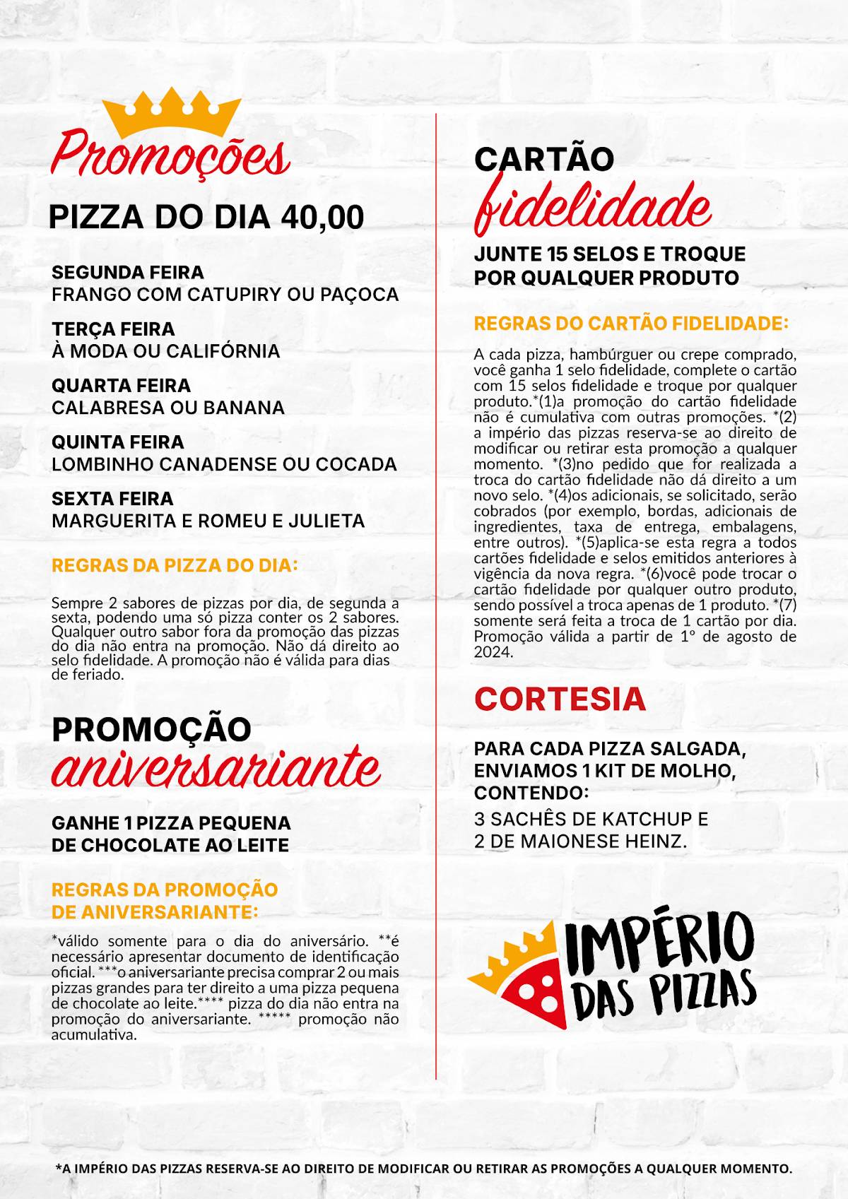 Império das Pizzas cardápio