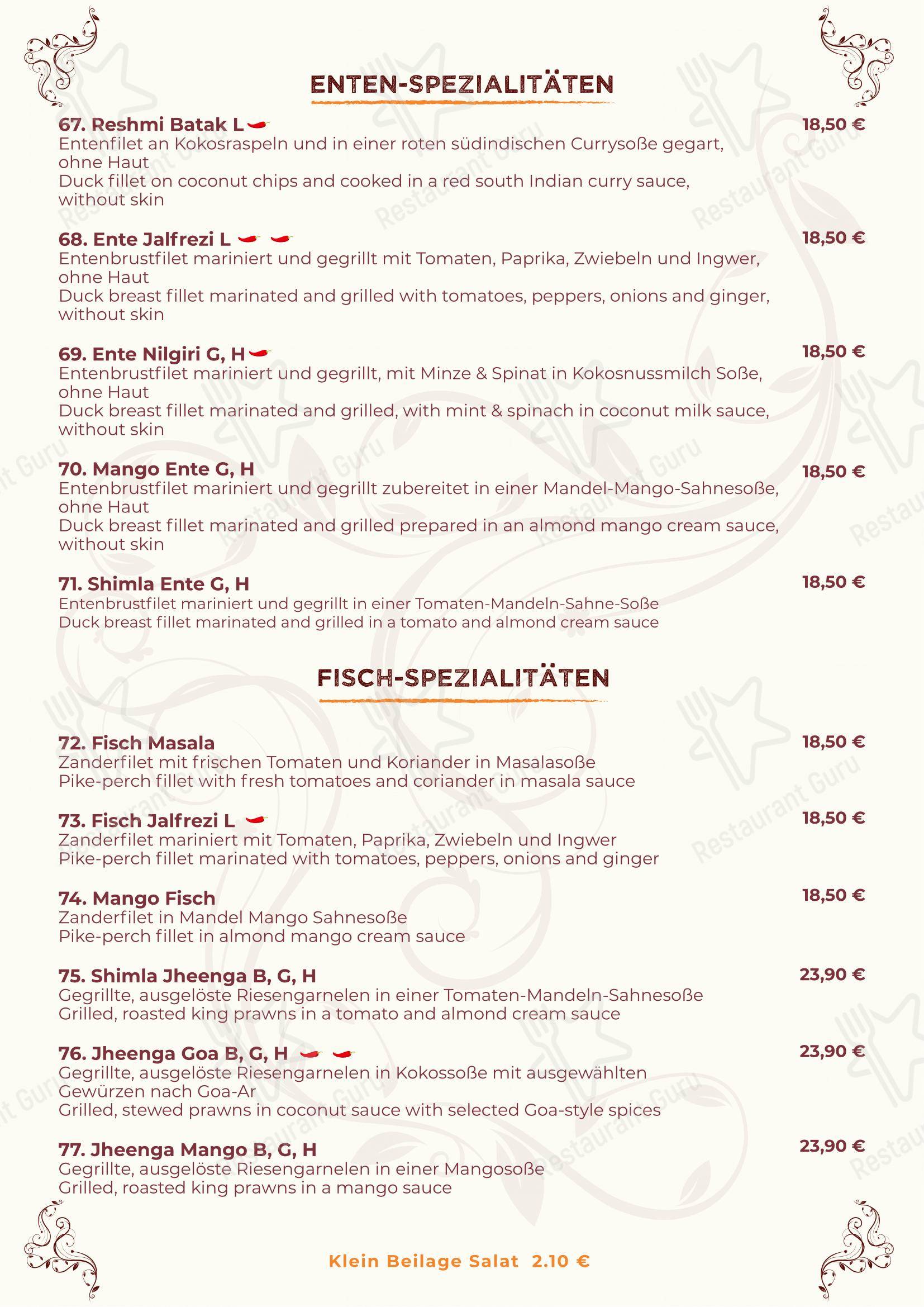 Menu bar pour Indisches Spezialität Restaurant Shimla Germering dans Germering