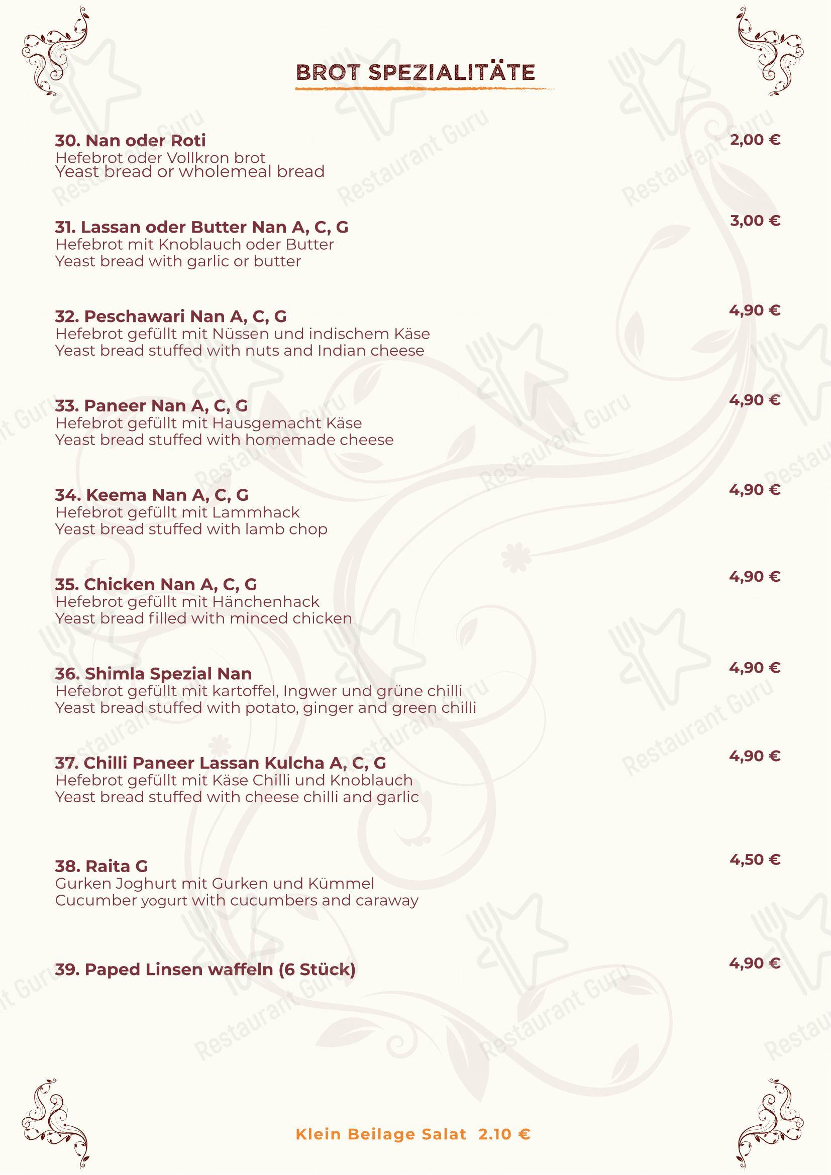 Menu bar pour Indisches Spezialität Restaurant Shimla Germering dans Germering