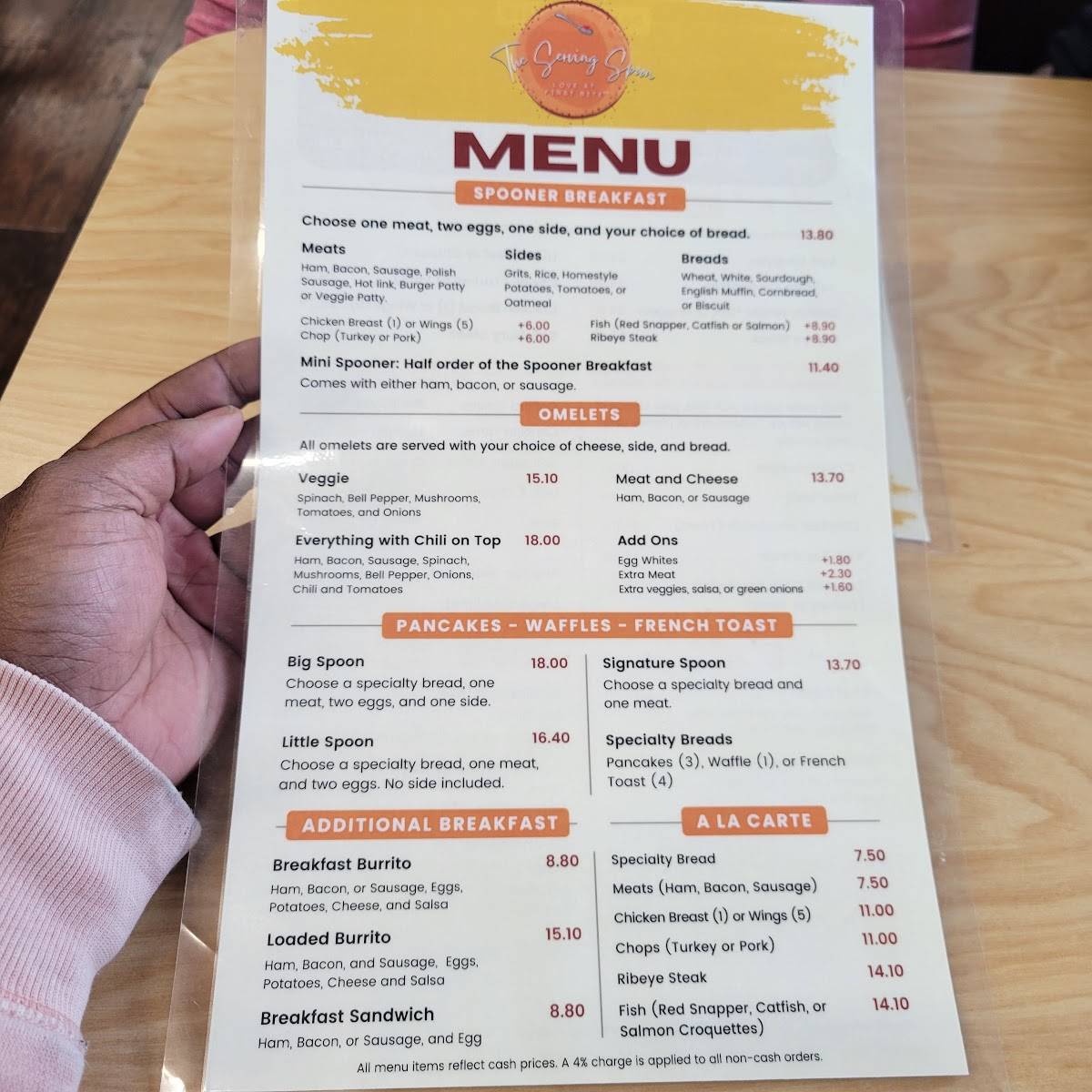 Menu at The Serving Spoon restaurant, Inglewood