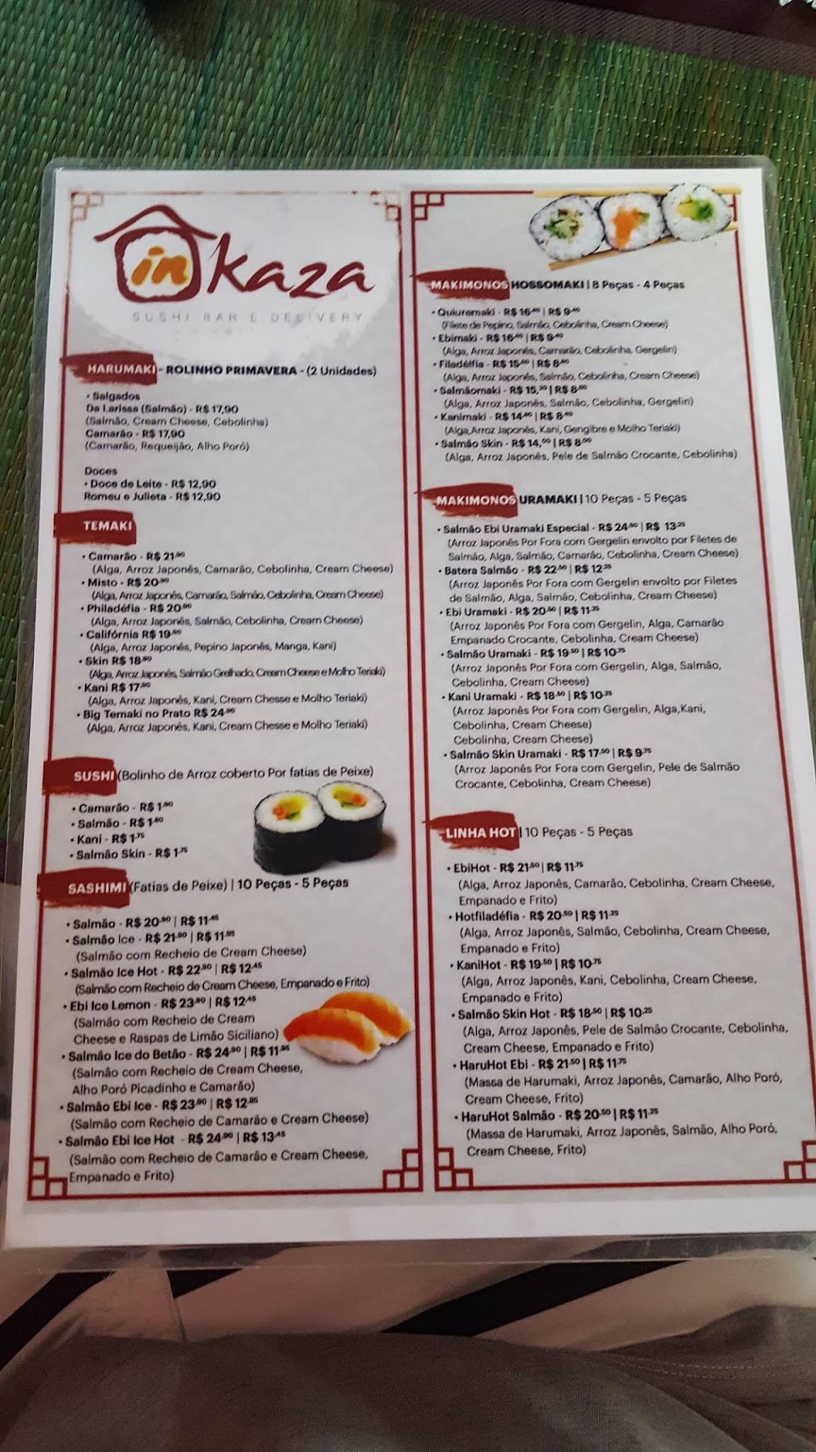 Inkaza Sushi Delivery cardápio