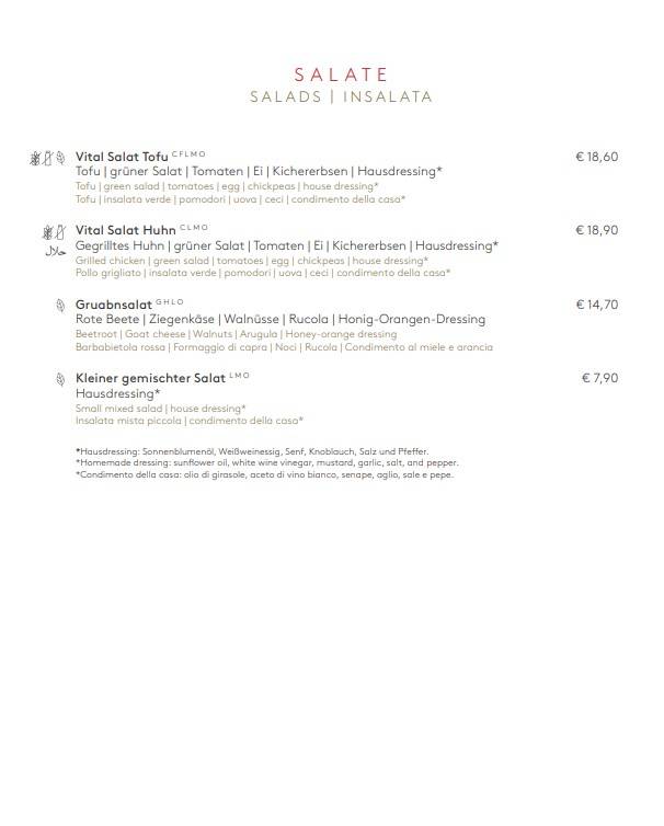 Menu de Restaurant Seegrube