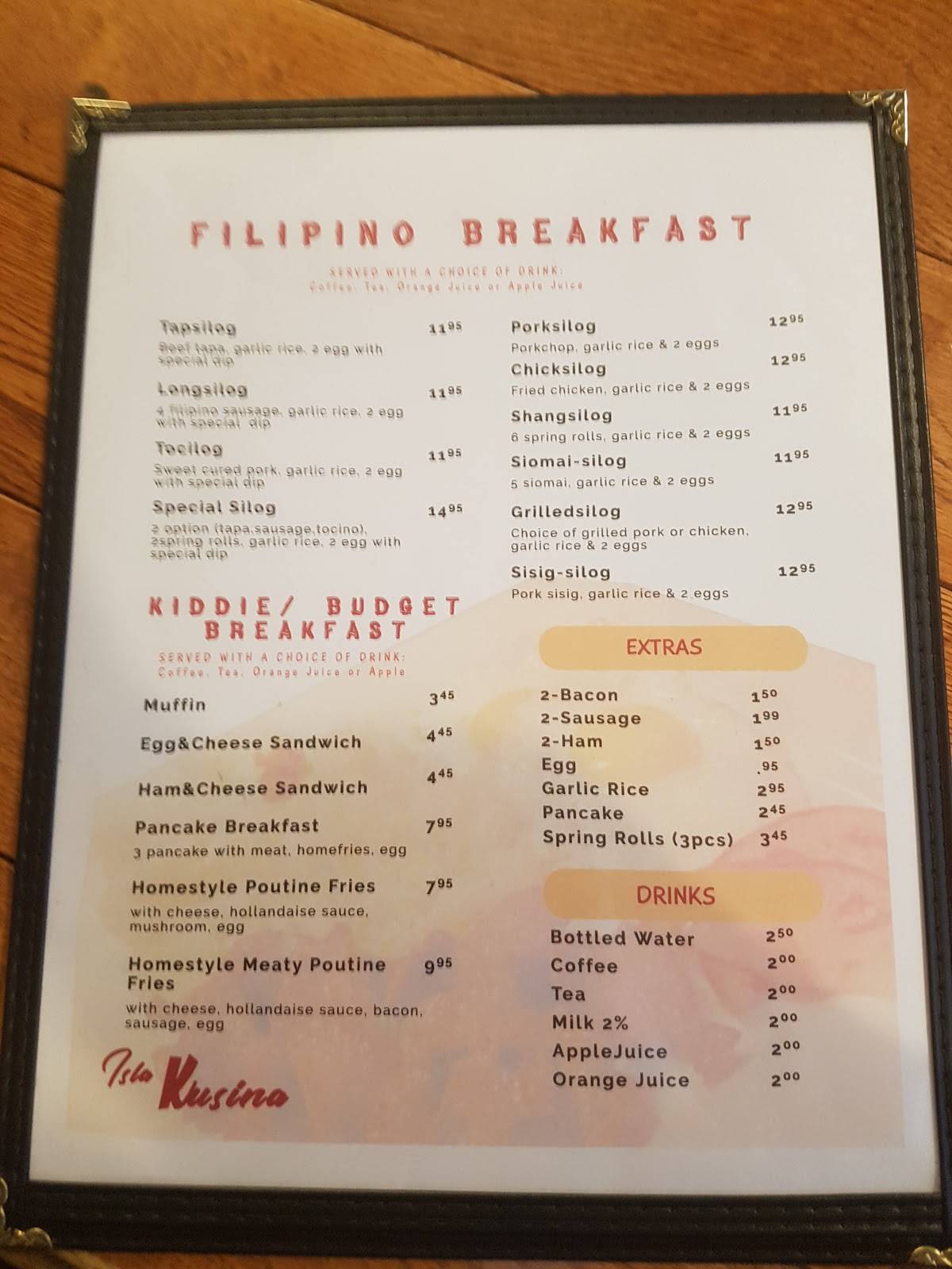 Menu Au Isla Kusina International Cuisine Restaurant Sydney