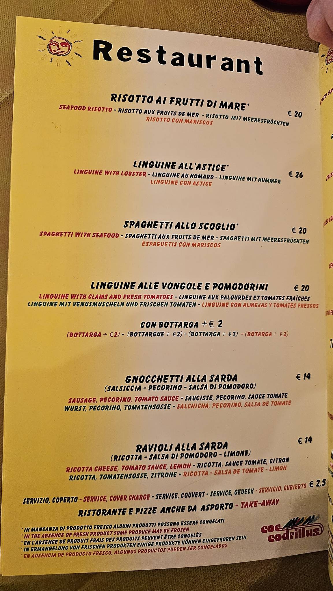 Menu di Coccodrillus Pizza Restaurant 
