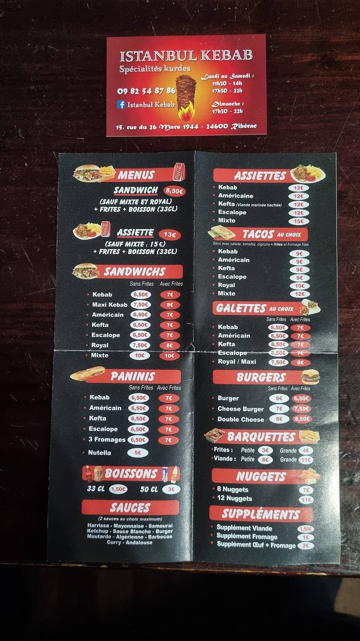Menu de Istanbul Kebab