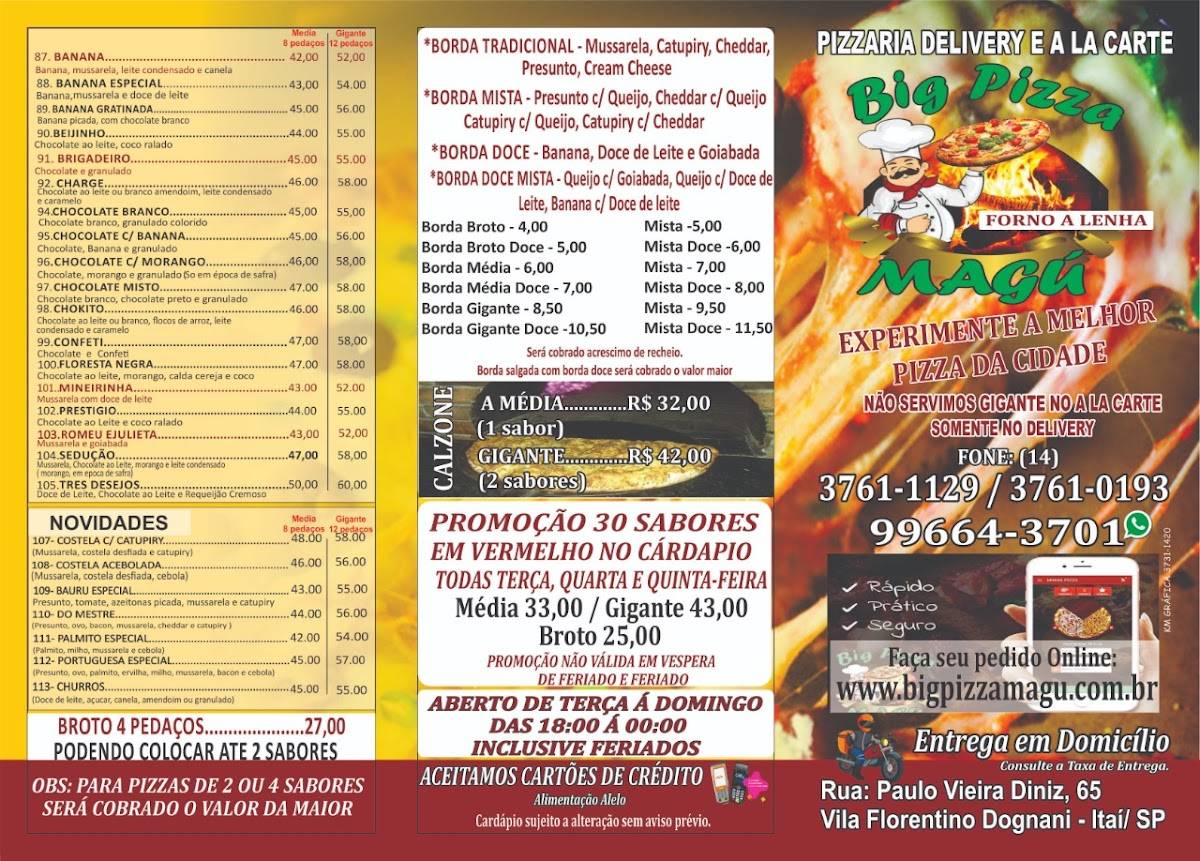 Big Pizza Magú cardápio