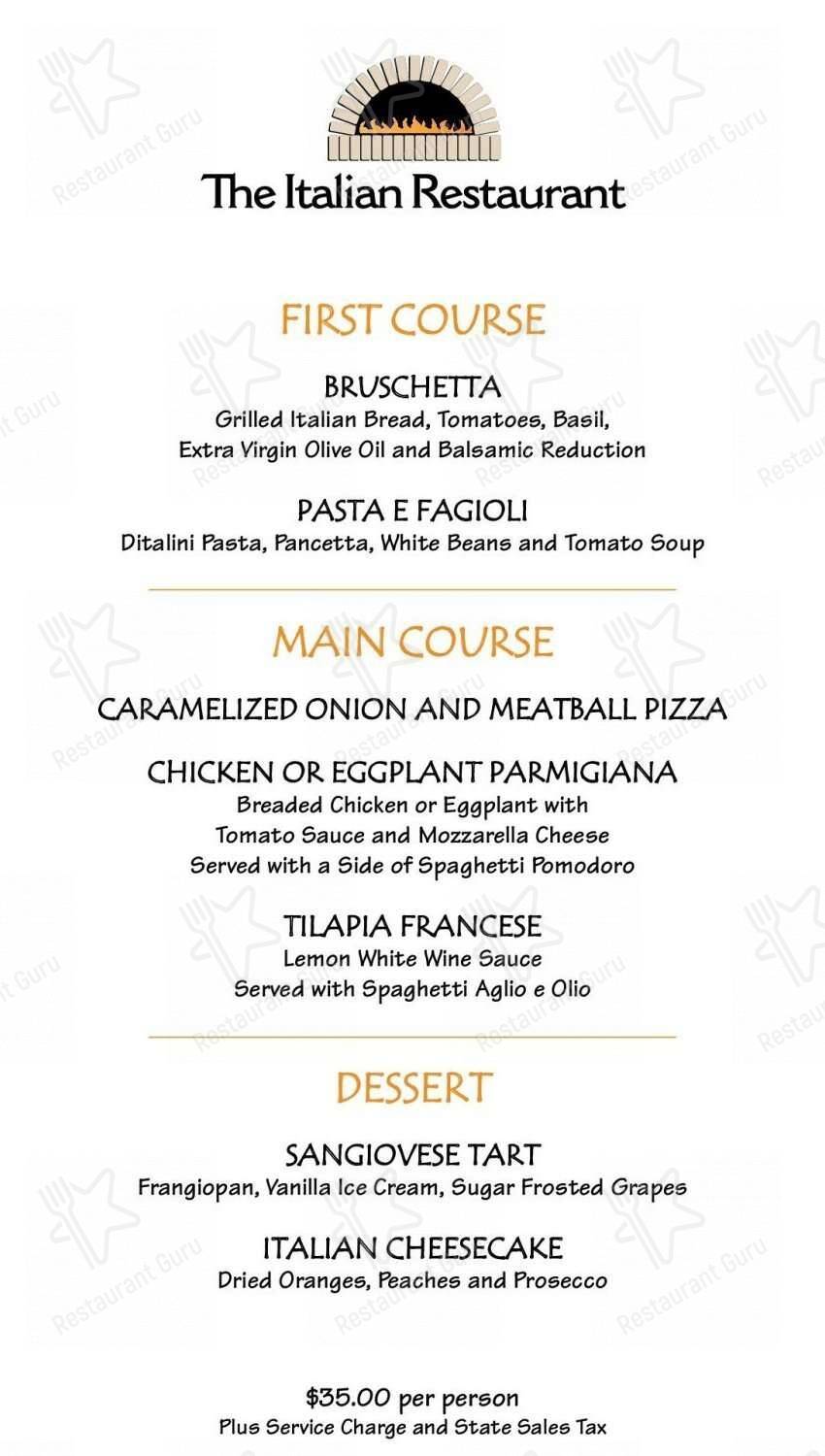 The Italian Restaurant menu