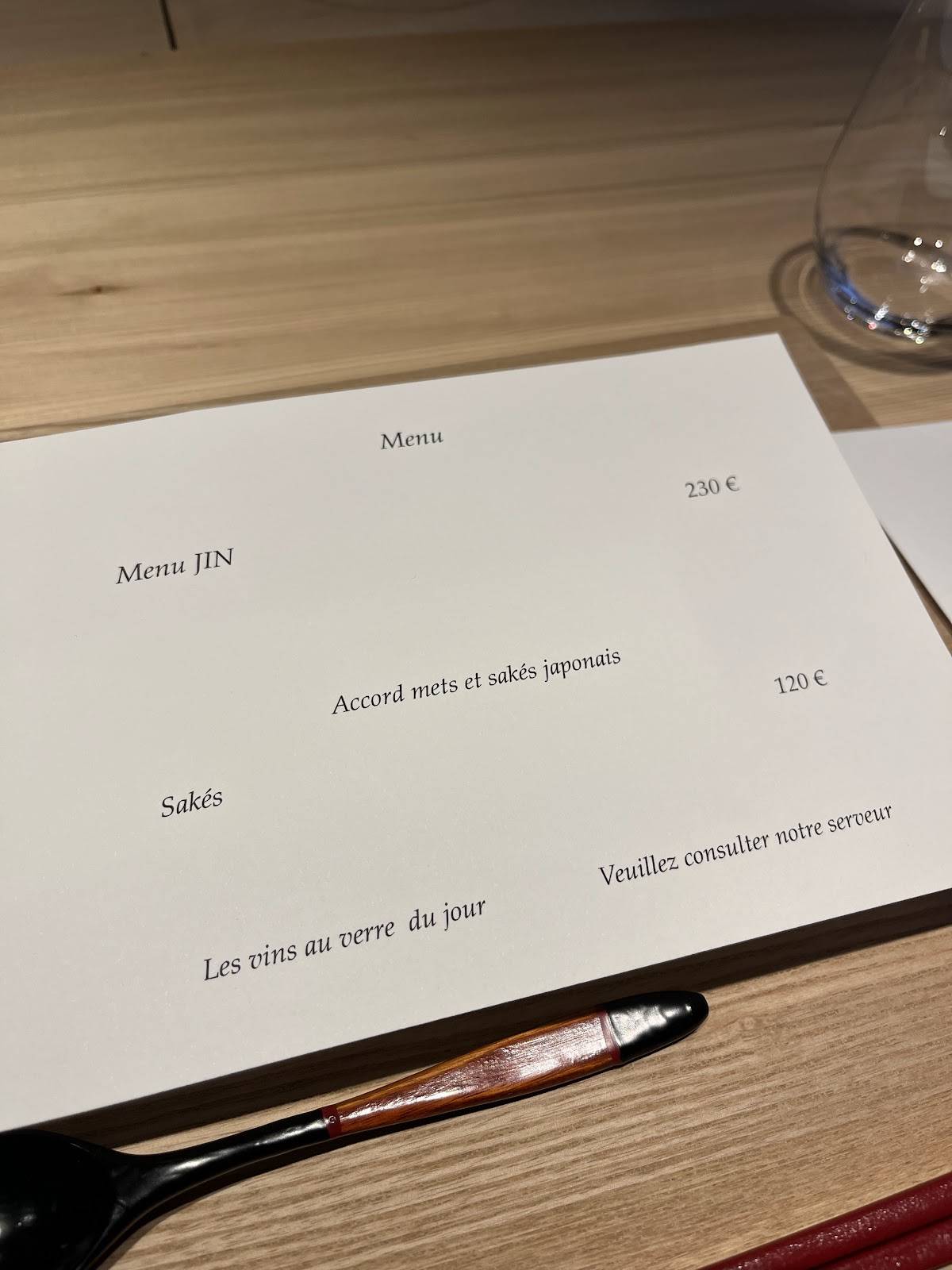 Menu de JIN Saint-Honoré