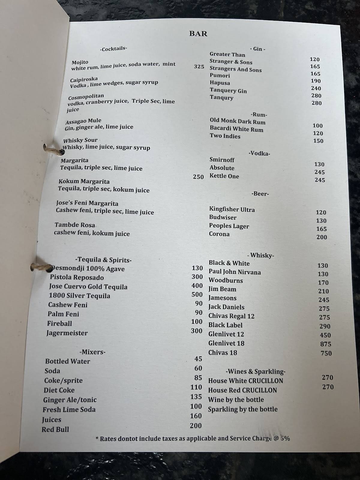 JOSÉ BAR menu