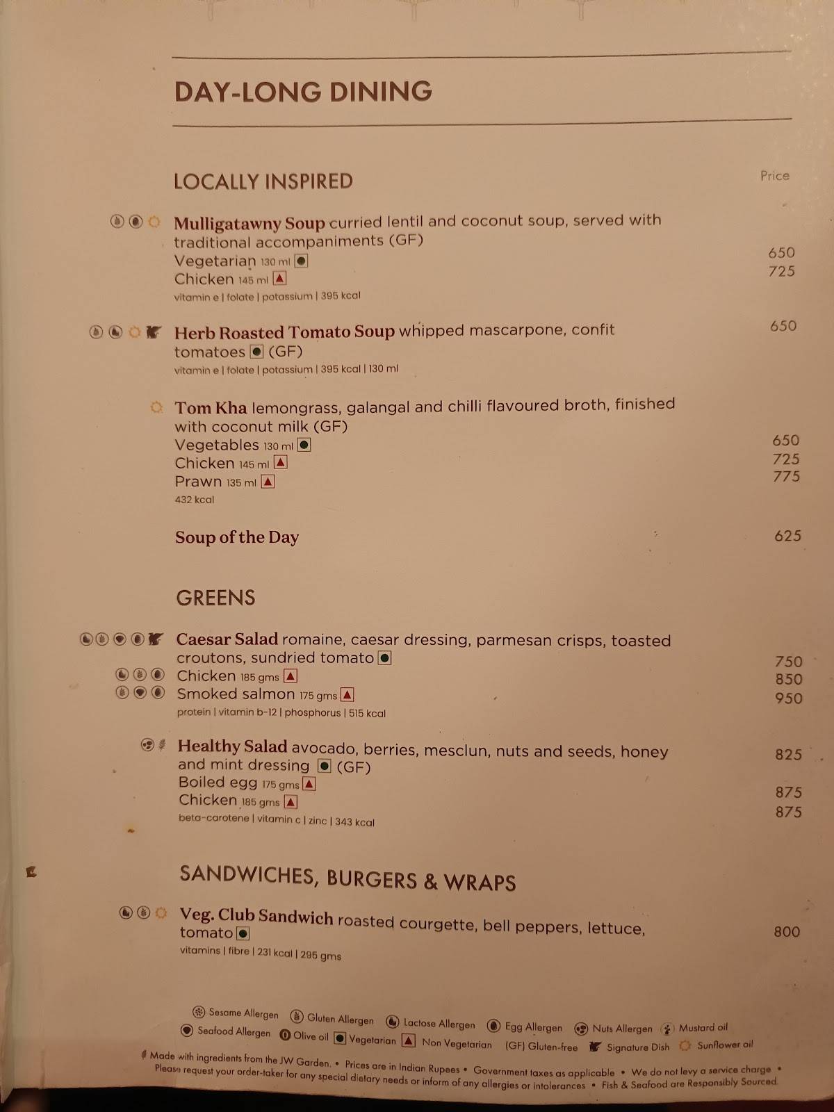 JW Cafe menu