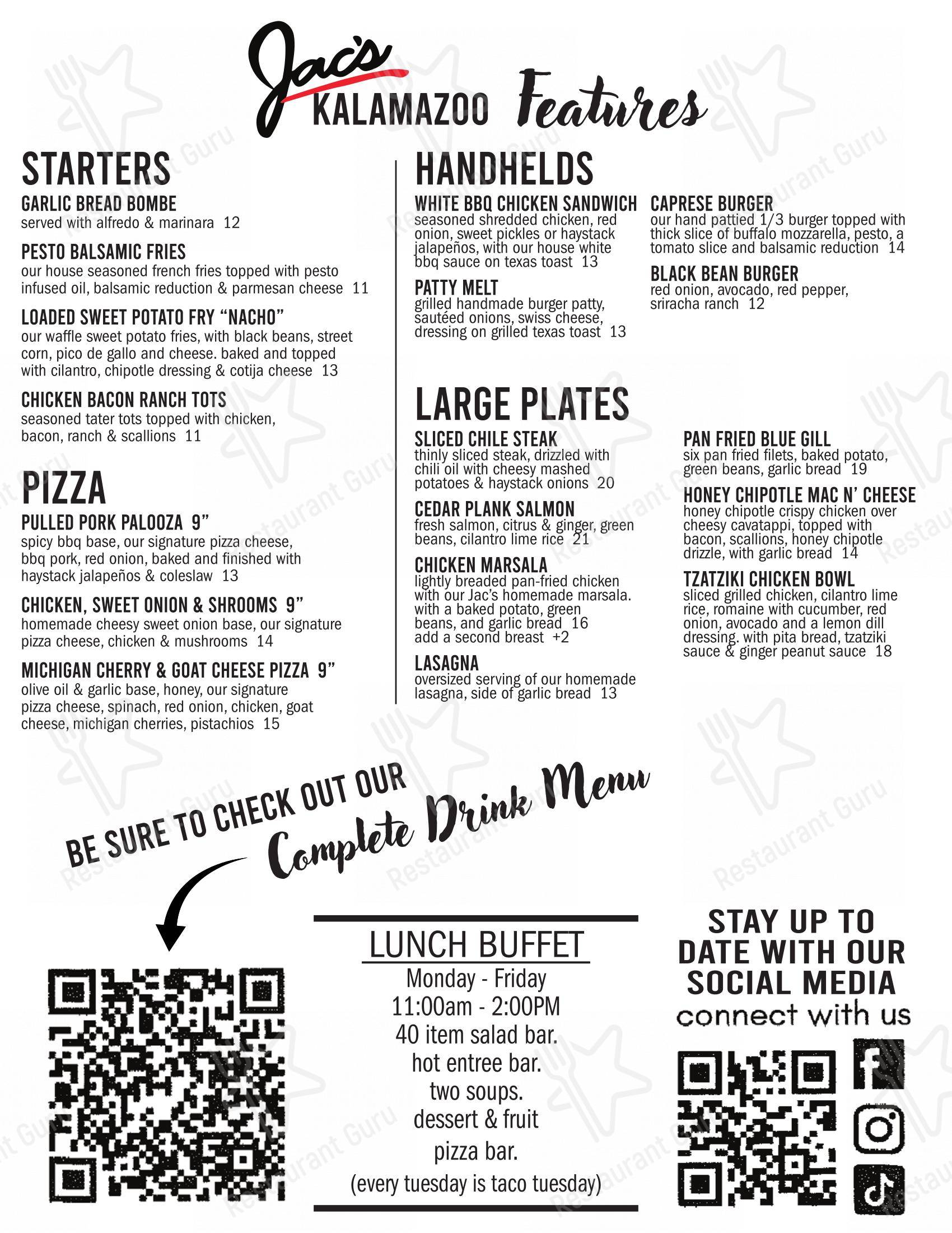Menu at Jac's Cekola's Pizza - Portage pub & bar, Portage, S Westnedge Ave