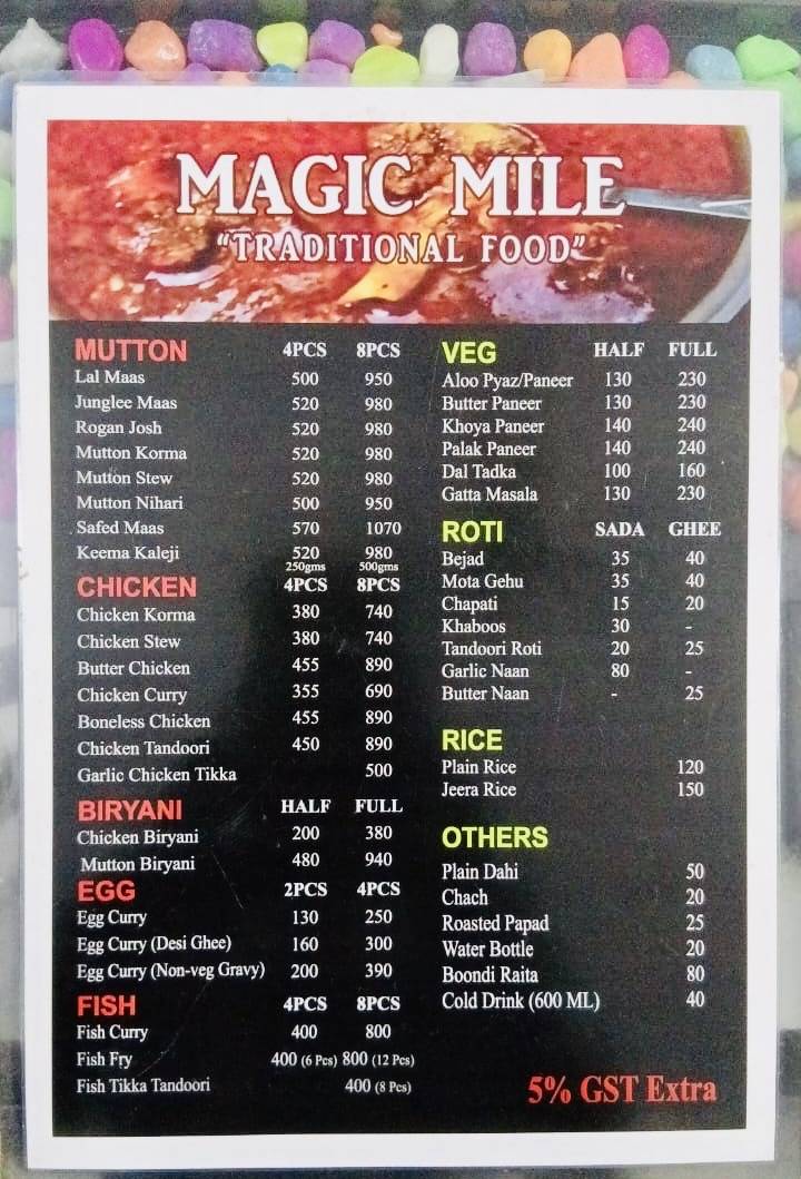 Magic Mile "Traditional Food" menu