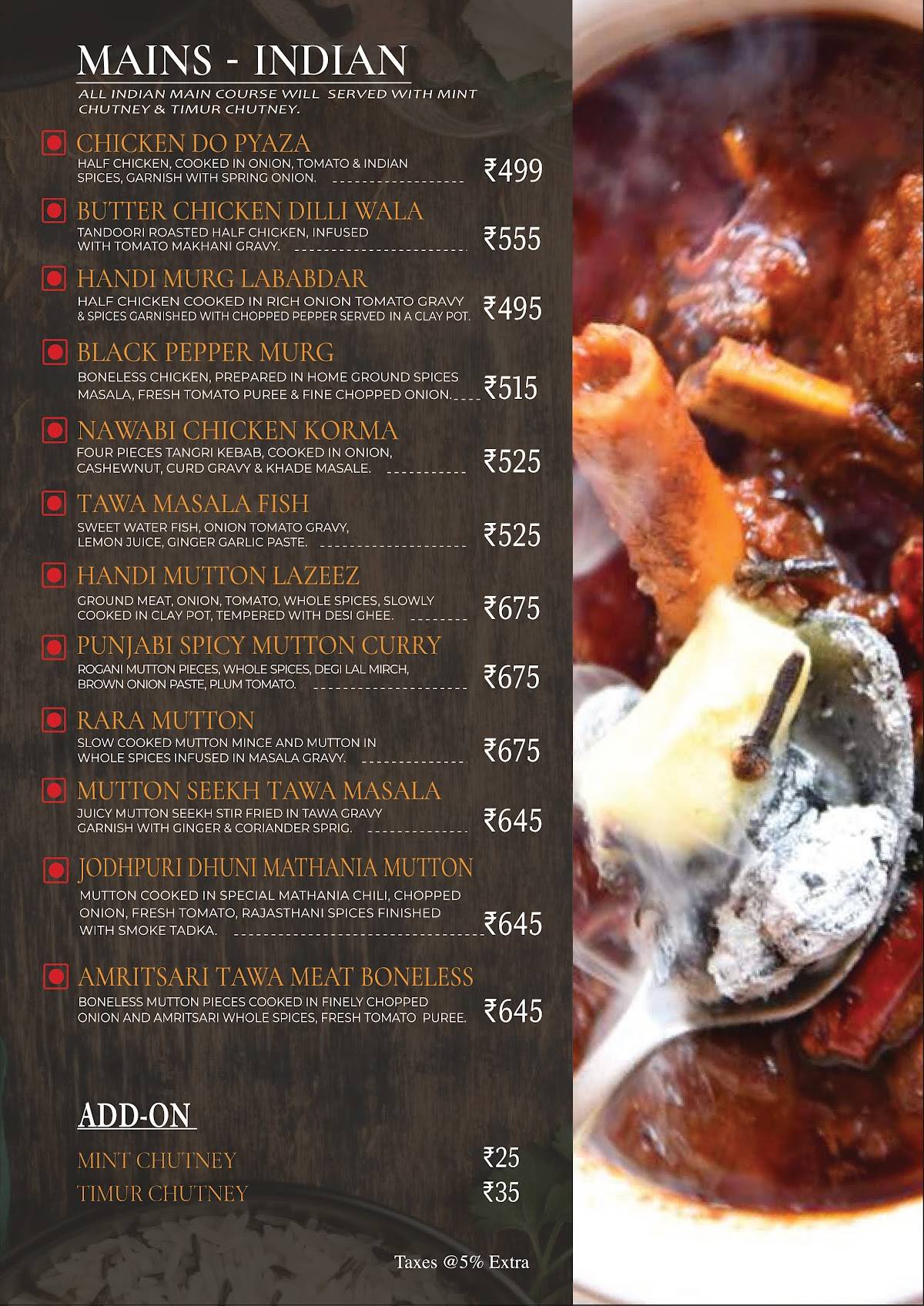 Vedas Earth Bistro menu