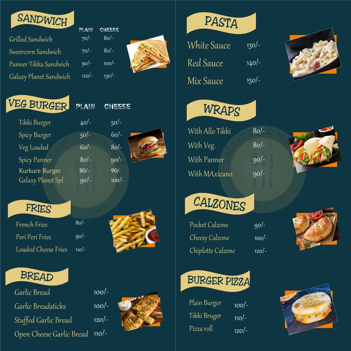 Galaxy Food Planet menu
