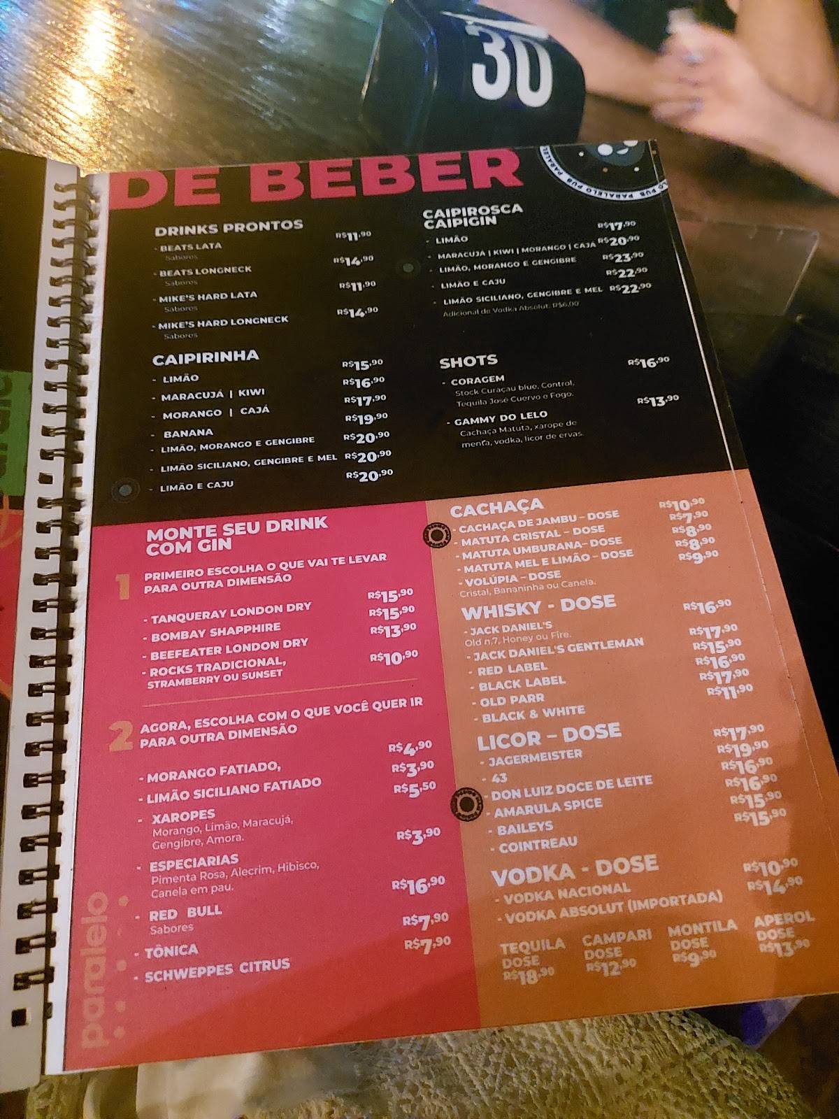 Paralelo Pub cardápio