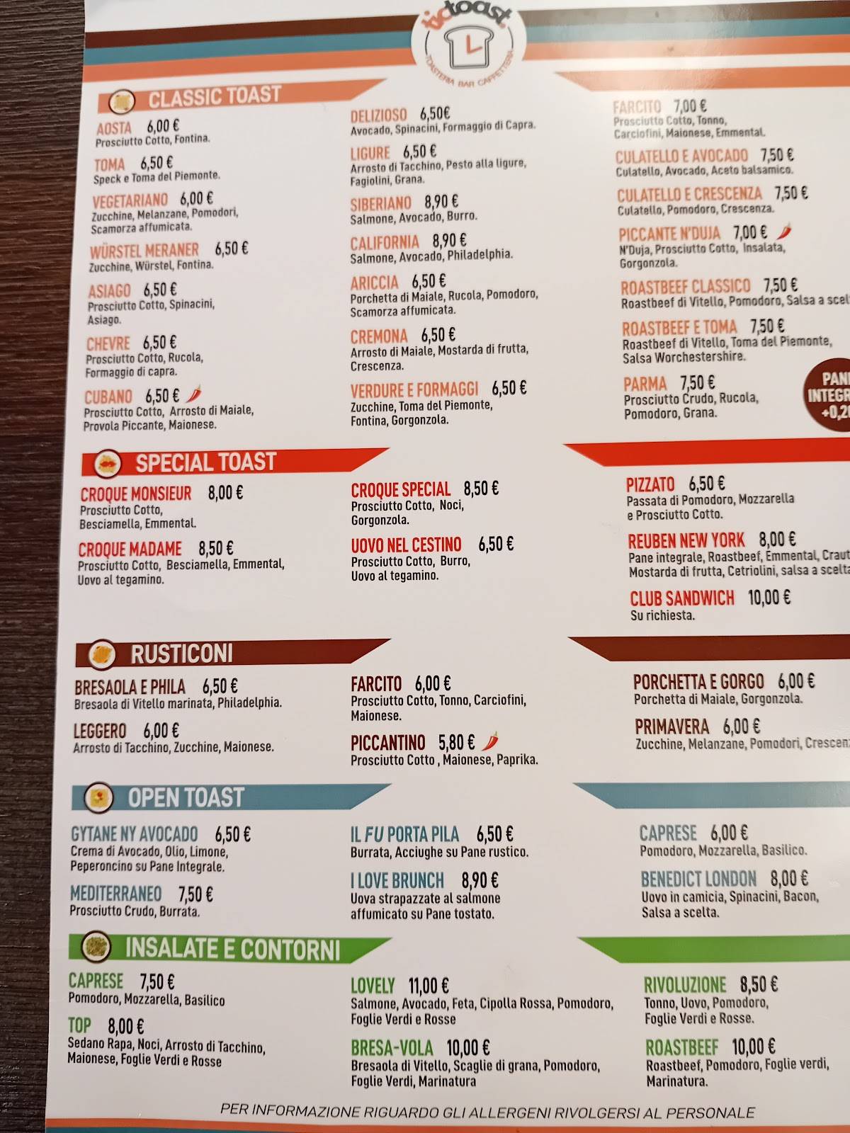 Menu di Tic Toast 