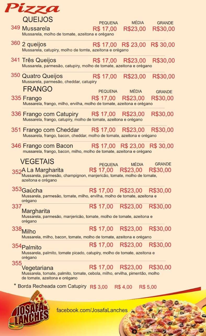 Josafá lanches cardápio