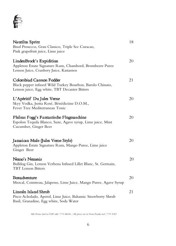 Menu di Jules Verne Panoramabar 