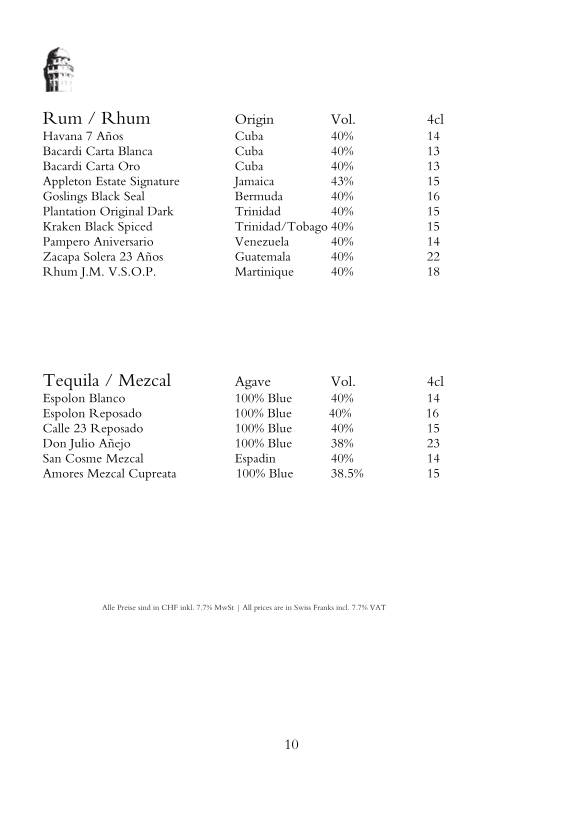 Menu di Jules Verne Panoramabar 