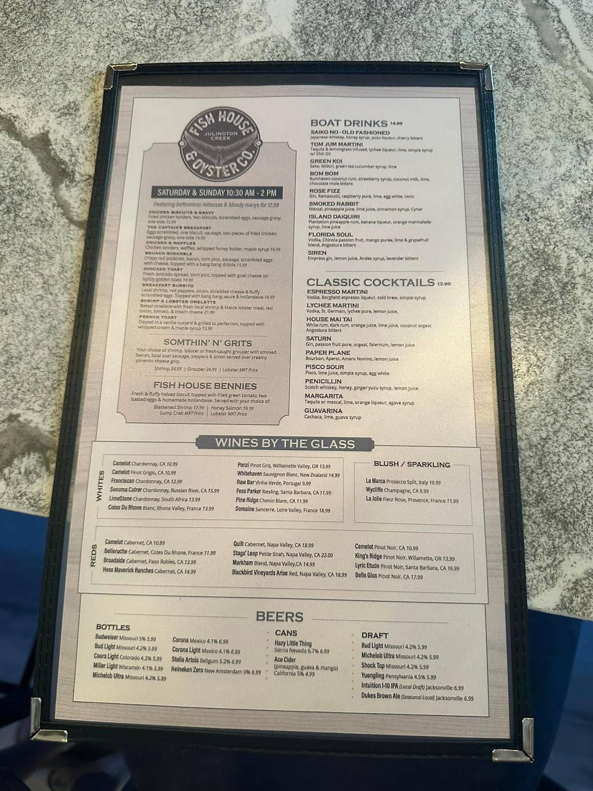 Menu at Julington Creek Fish House & Oyster Company restaurant, Fruit Cove