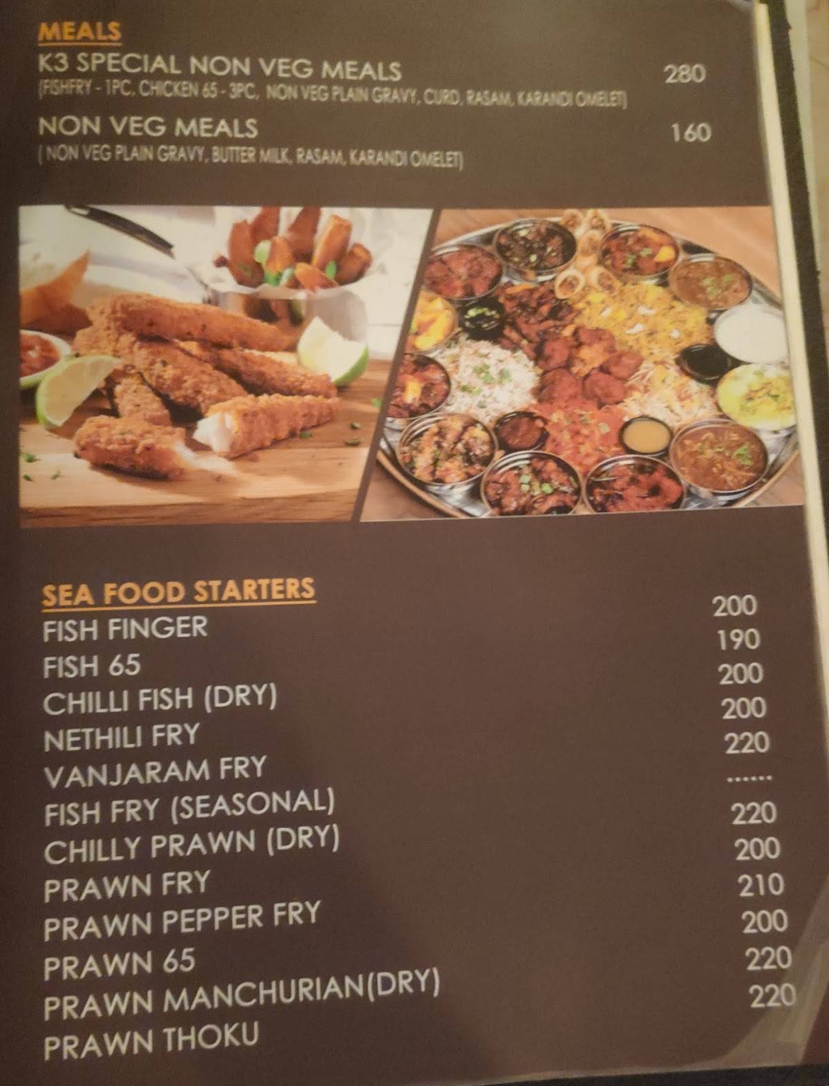 K3 Restaurant menu