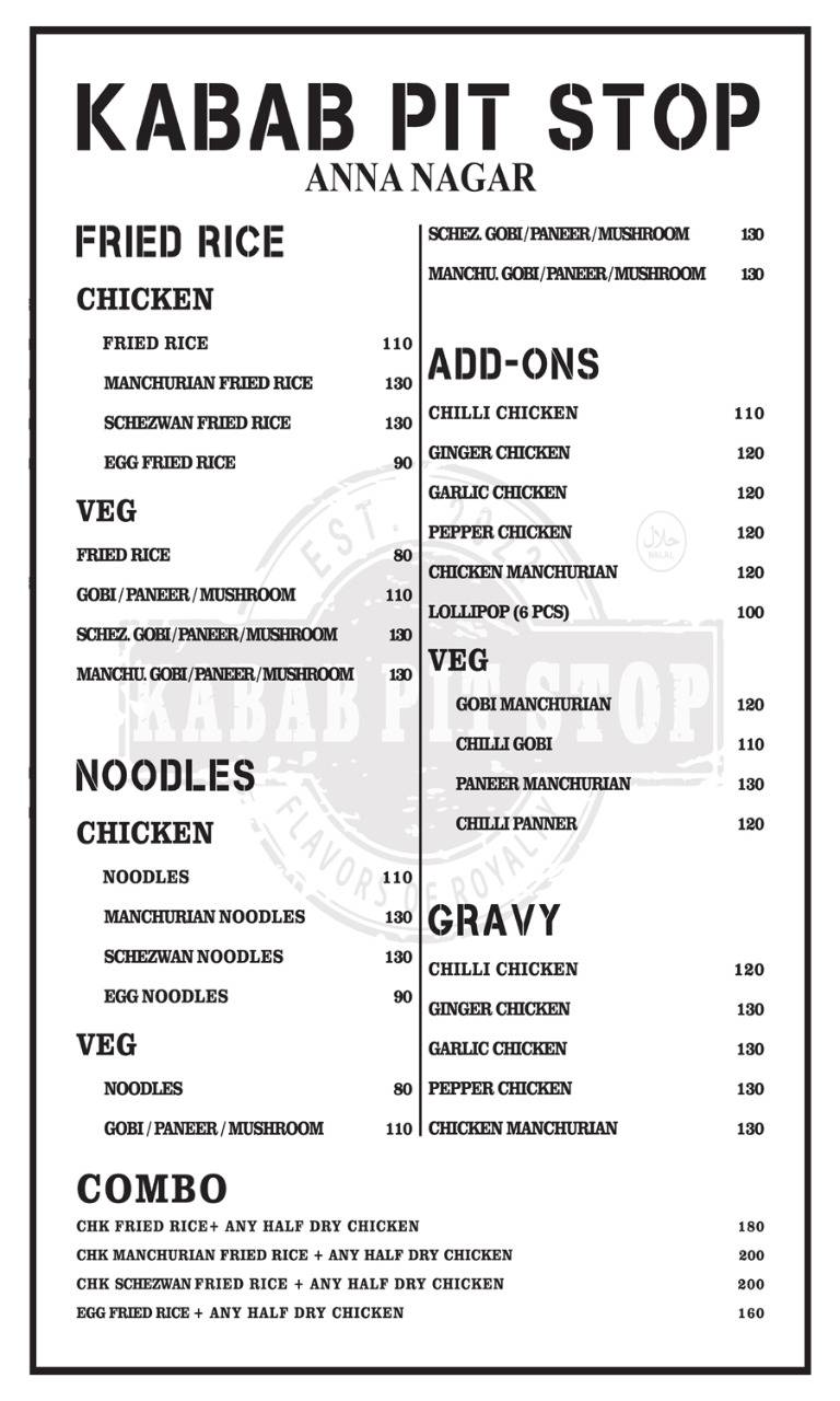 KABAB PIT STOP menu