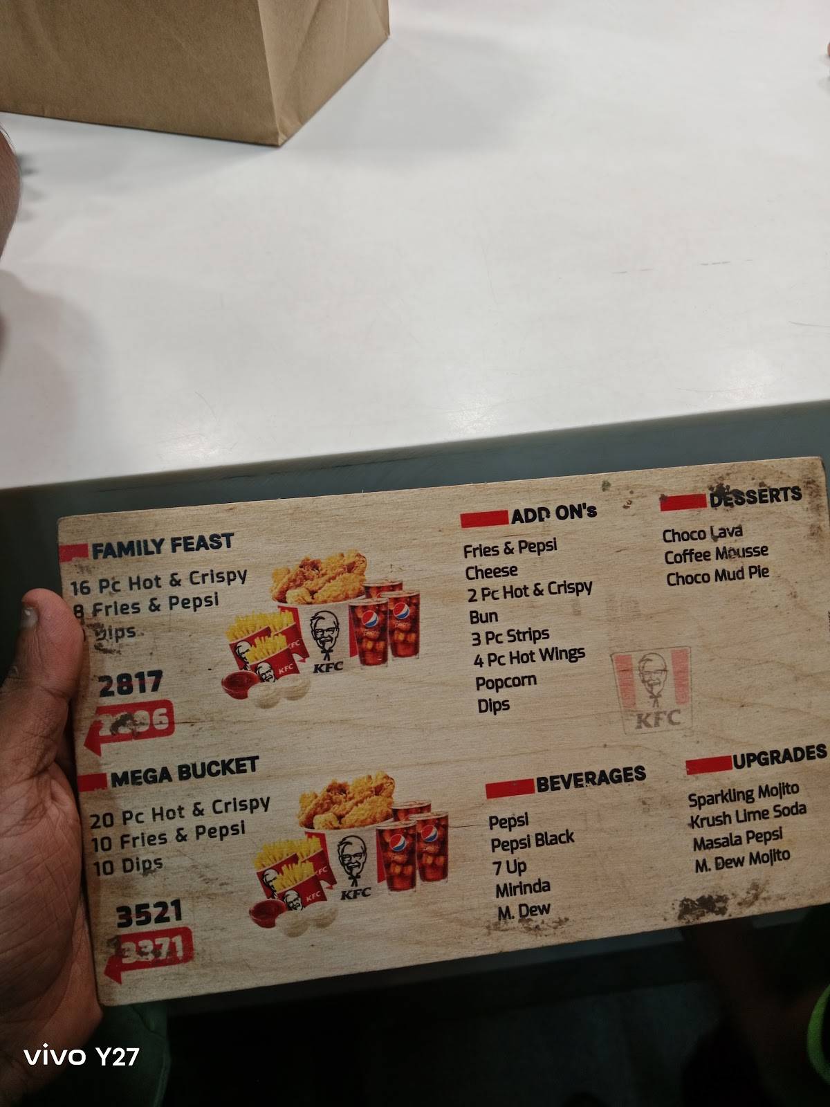 KFC menu