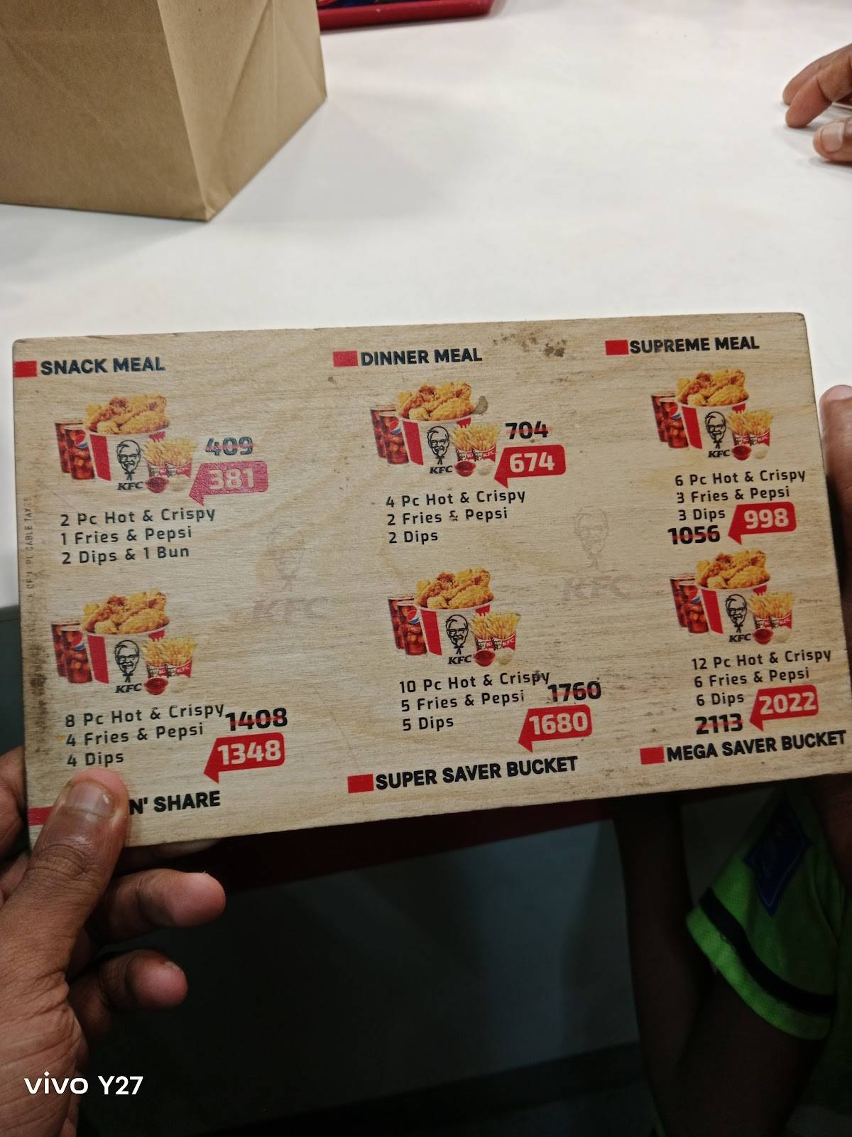 KFC menu