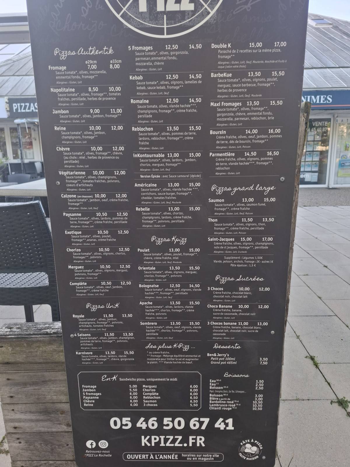 Menu de KPIZZ La Rochelle Minimes