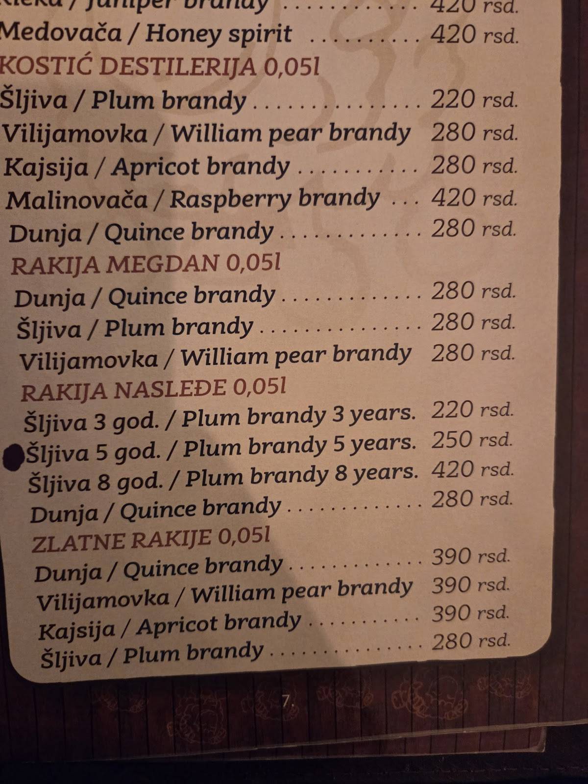Menu de Kafana Dagi Plus