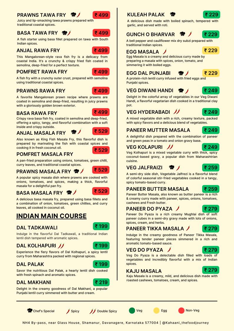 Kahaani - The Food Journey Near Glass House Shamanur Daavanagere menu