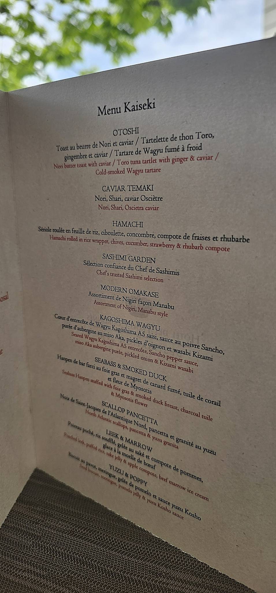 Menu de Kaiseki by Manabu