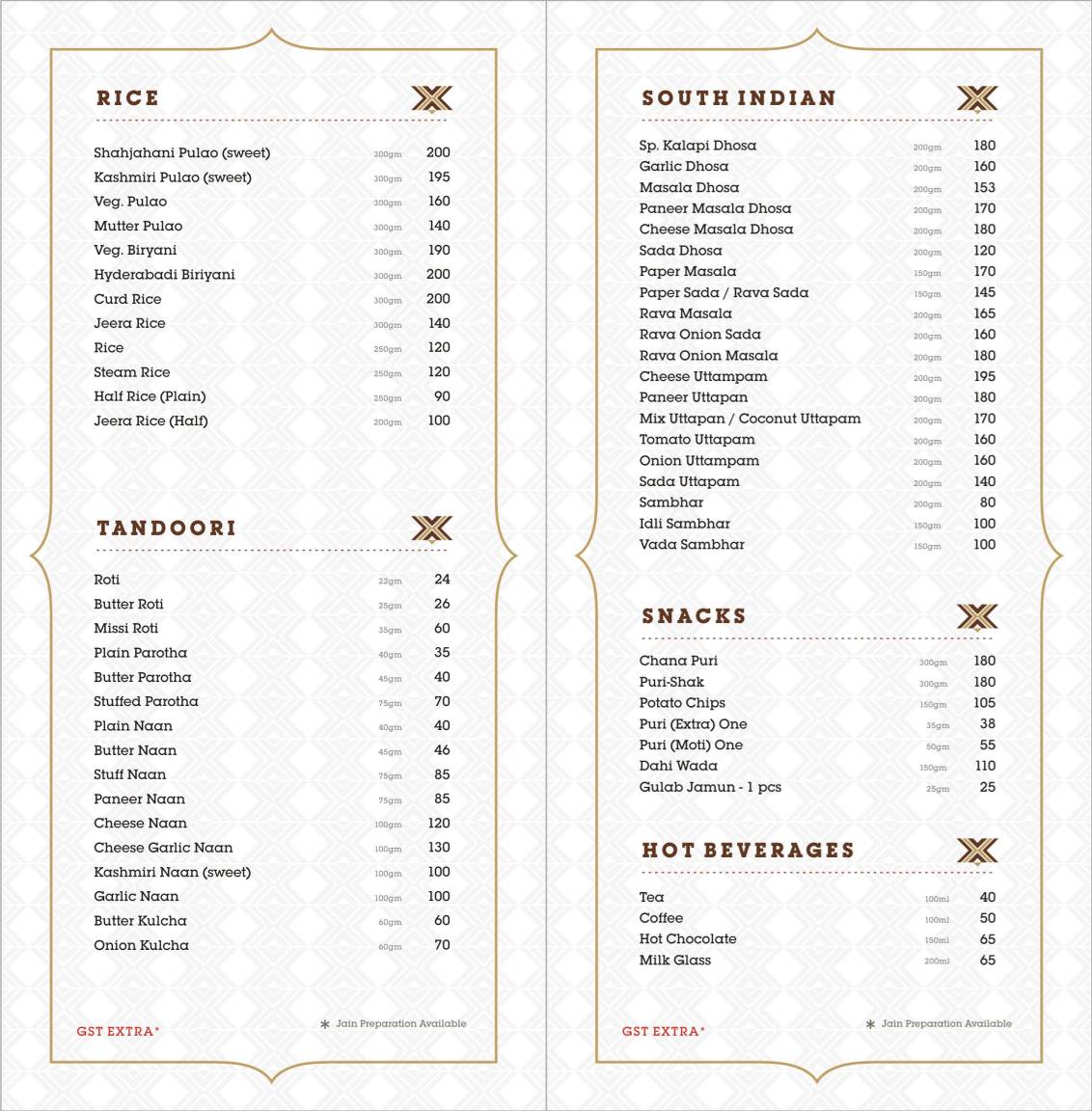 Kalapi Restaurant menu
