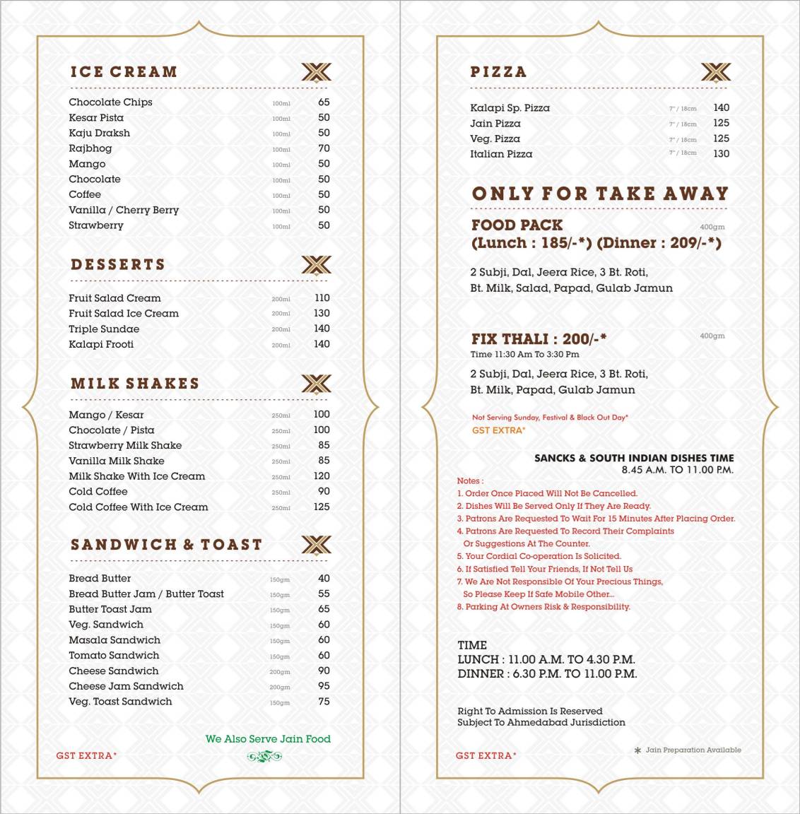 Kalapi Restaurant menu