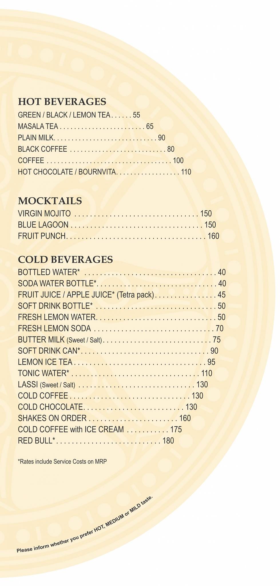 Kalinga Restaurant menu