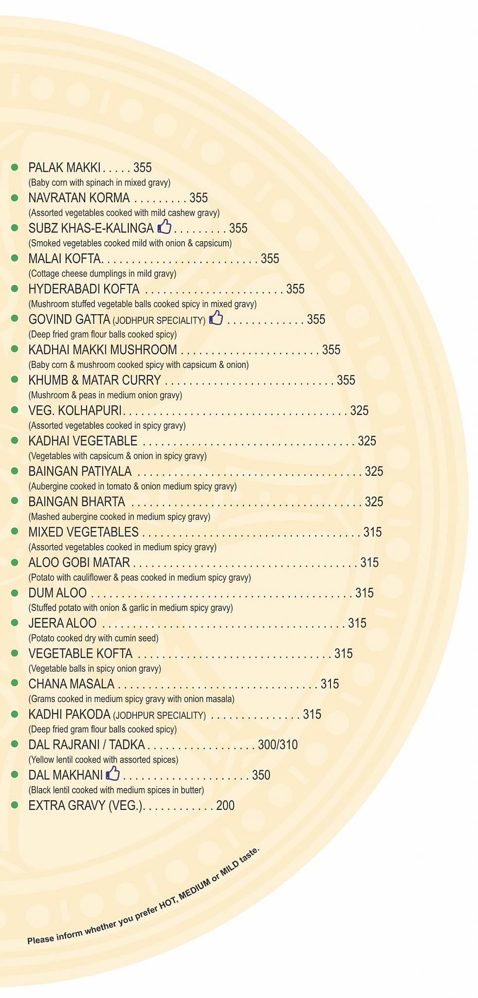 Kalinga Restaurant menu