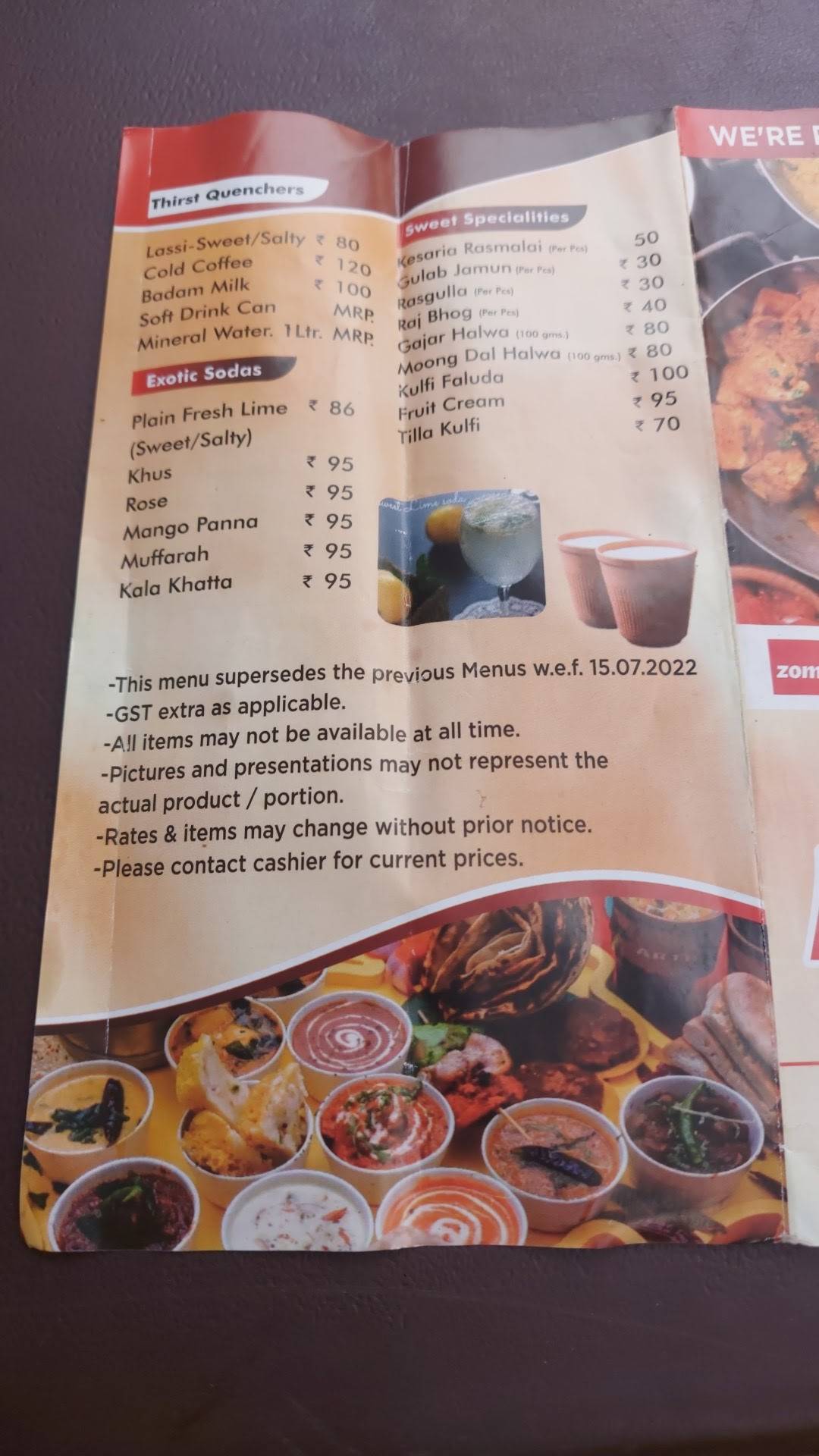 Kamal's Sweets menu