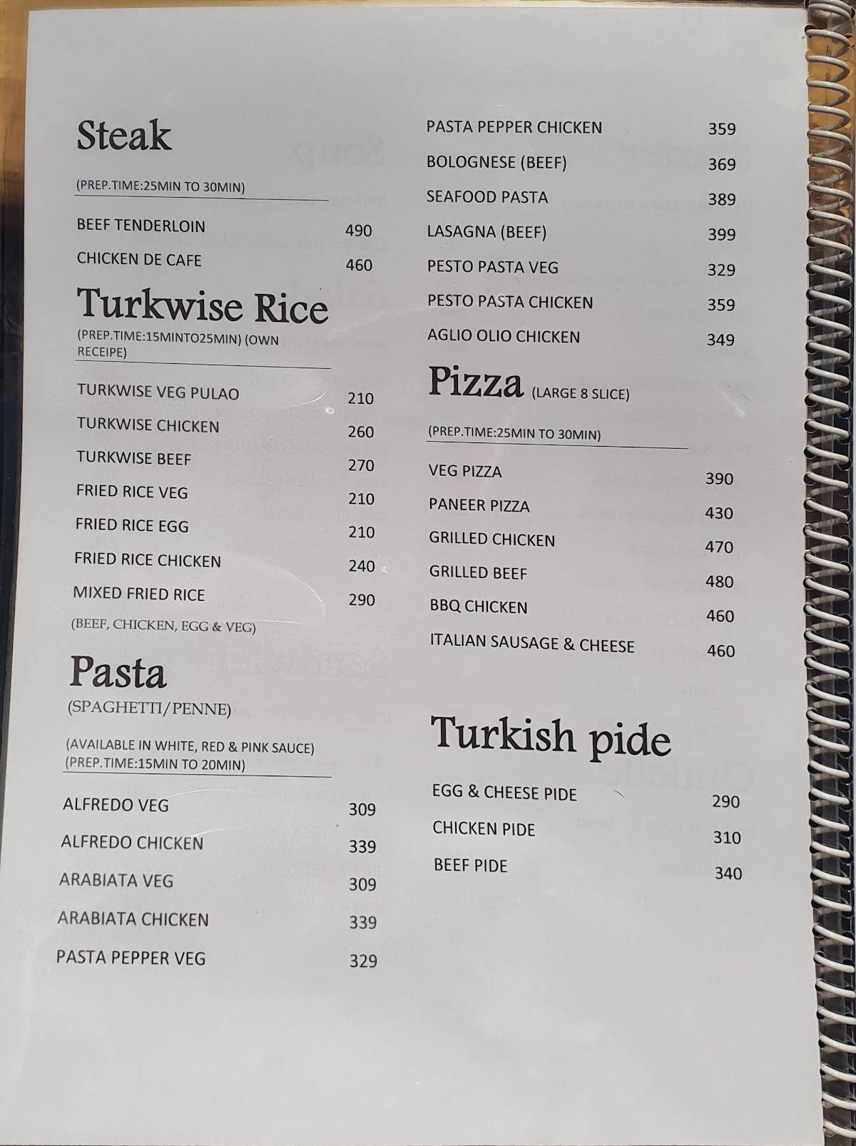 Turkwise - Turkish Restaurant & Cafe menu