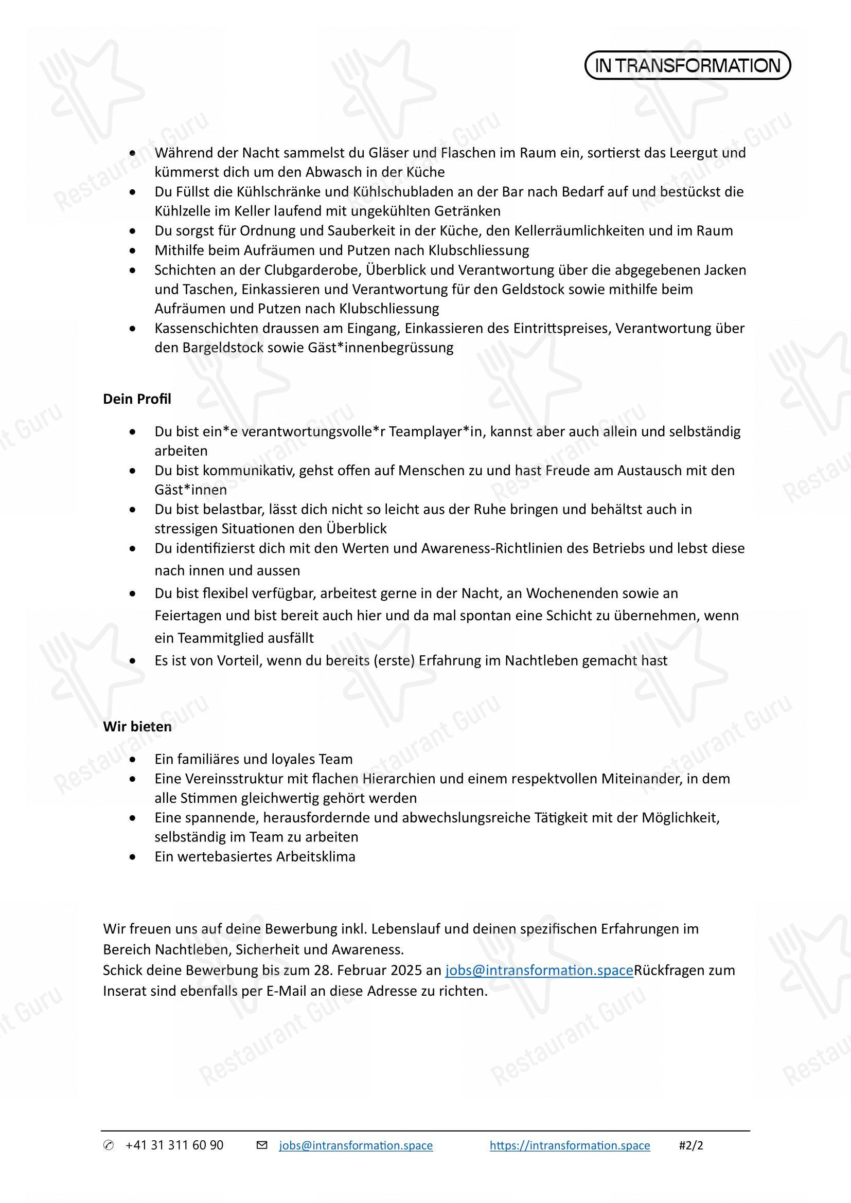 Menu per Kapitel Bollwerk Clubkultur & Gastronomie in Berna