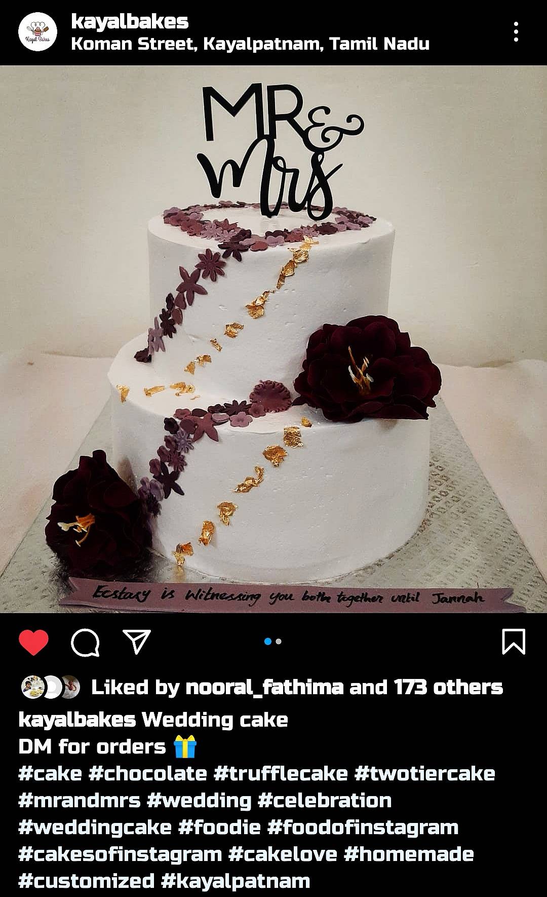 Kayal Bakes menu