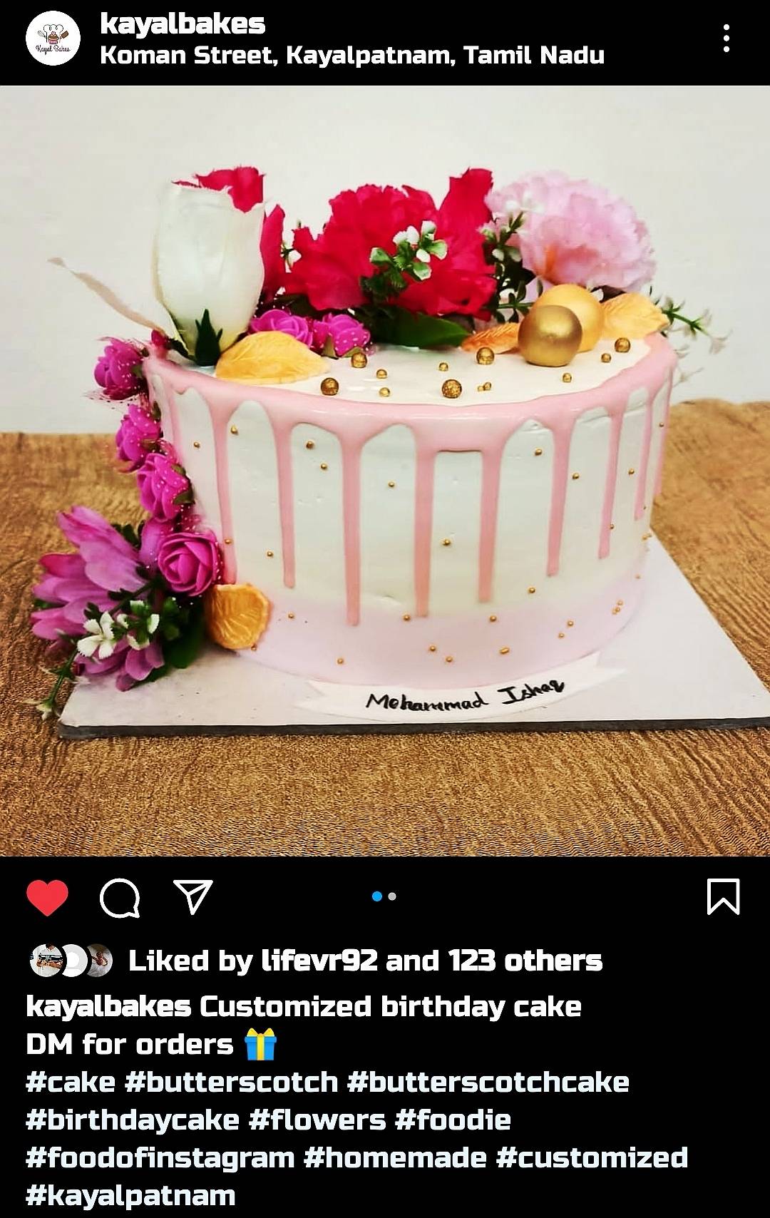 Kayal Bakes menu