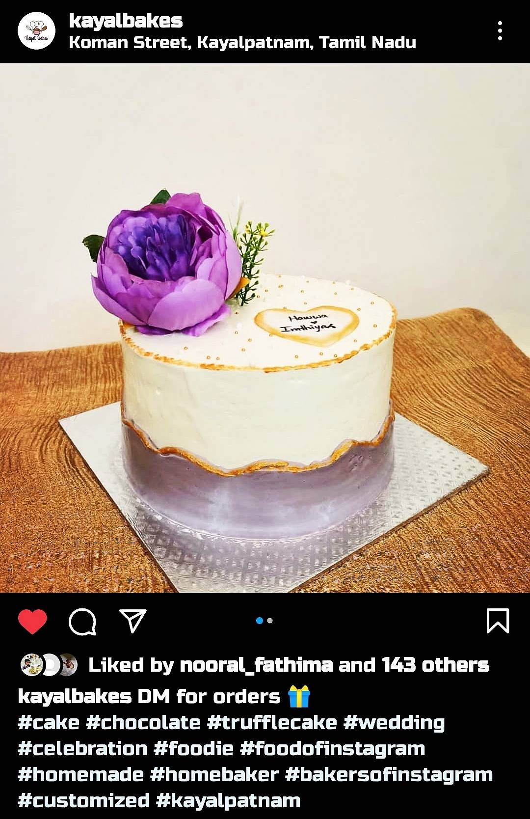 Kayal Bakes menu