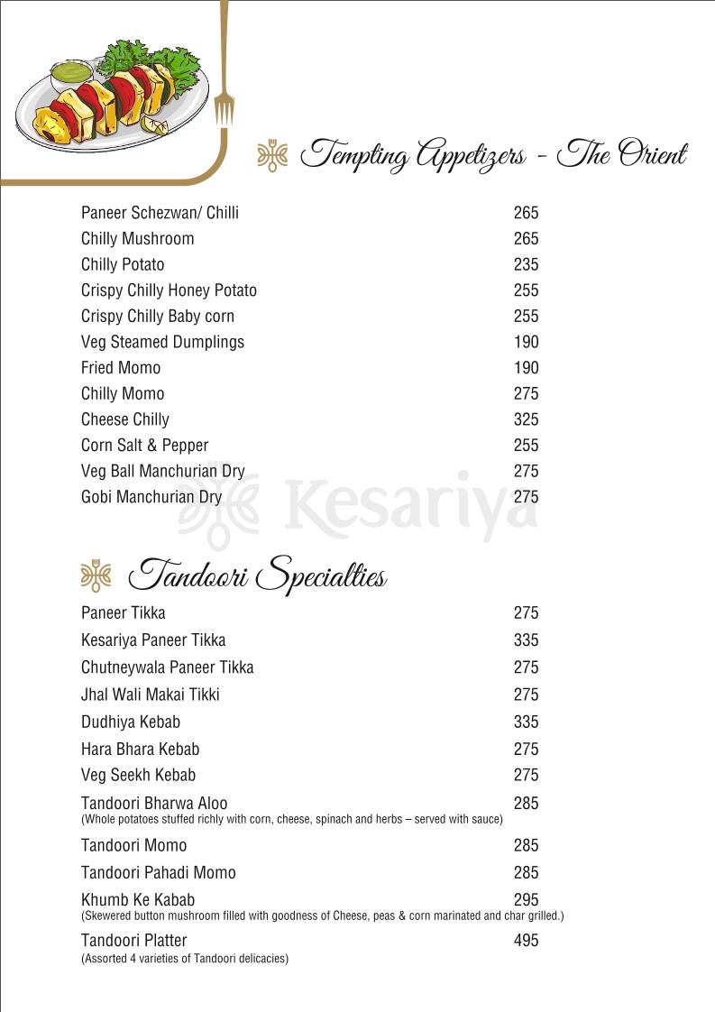Kesariya - PURE VEG RESTAURANT menu