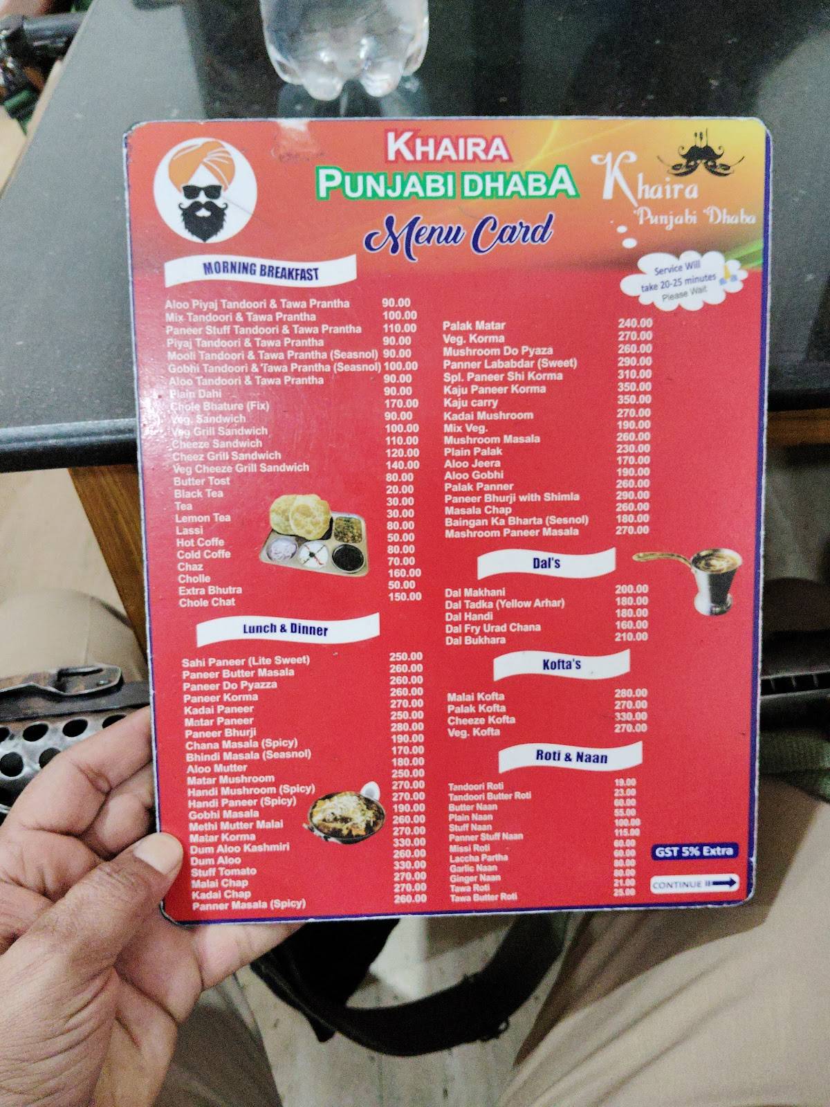 Khaira Punjabi Dhaba menu