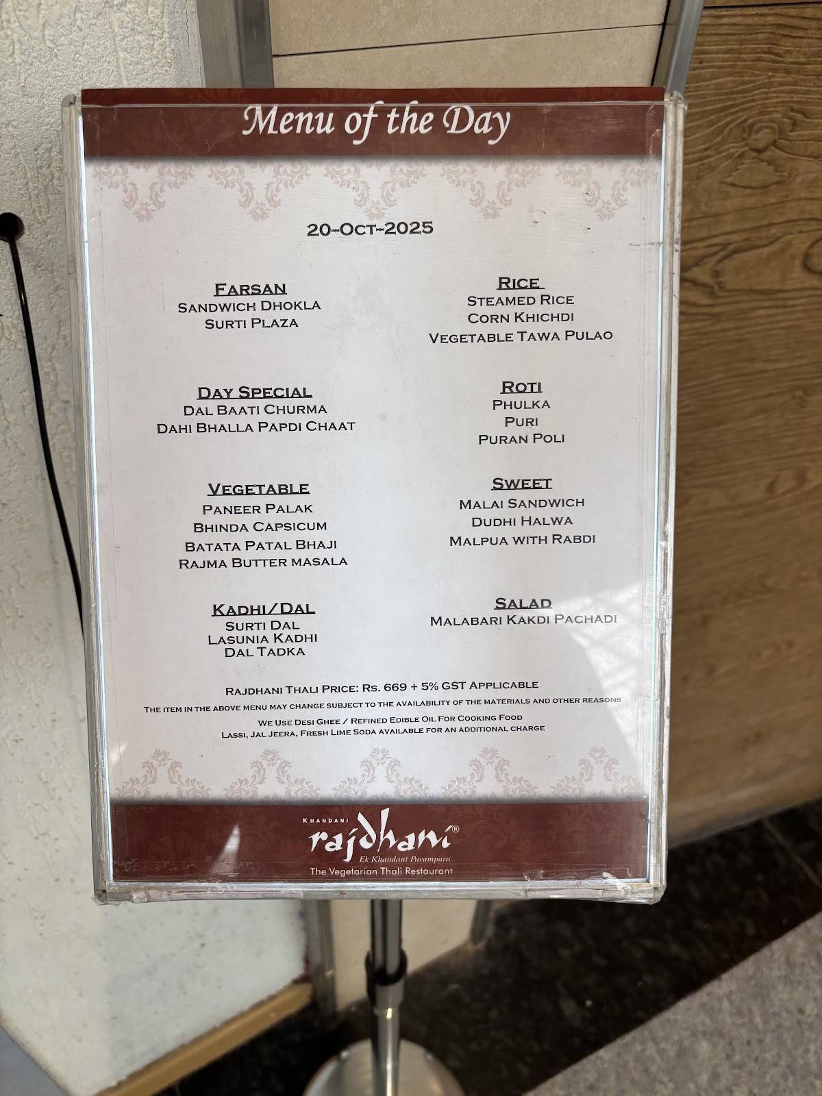 Khandani Rajdhani, Phoenix MarketCity, Viman Nagar menu