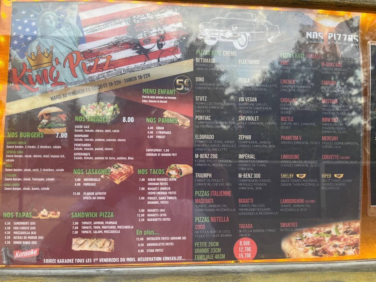 Menu de King'pizz